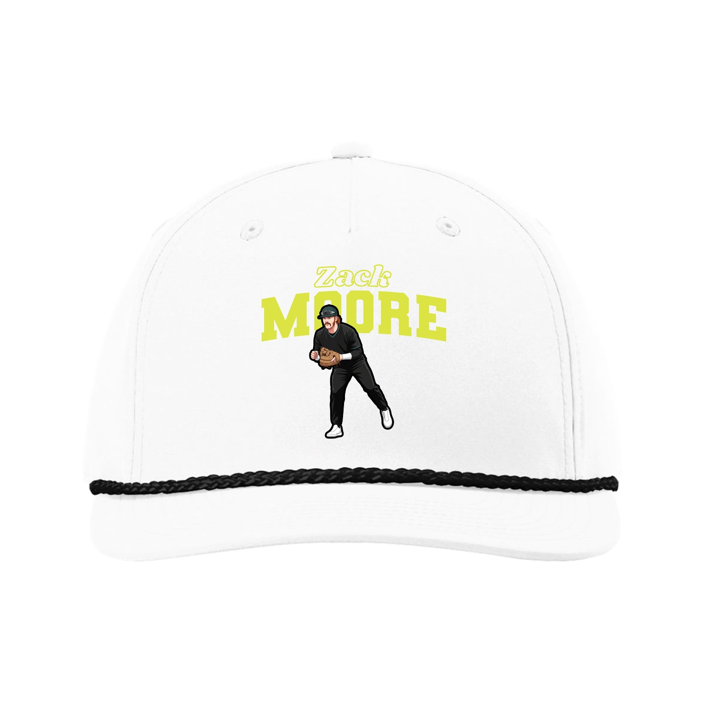 Five-Panel Classic Rope Cap — Name Arch in White