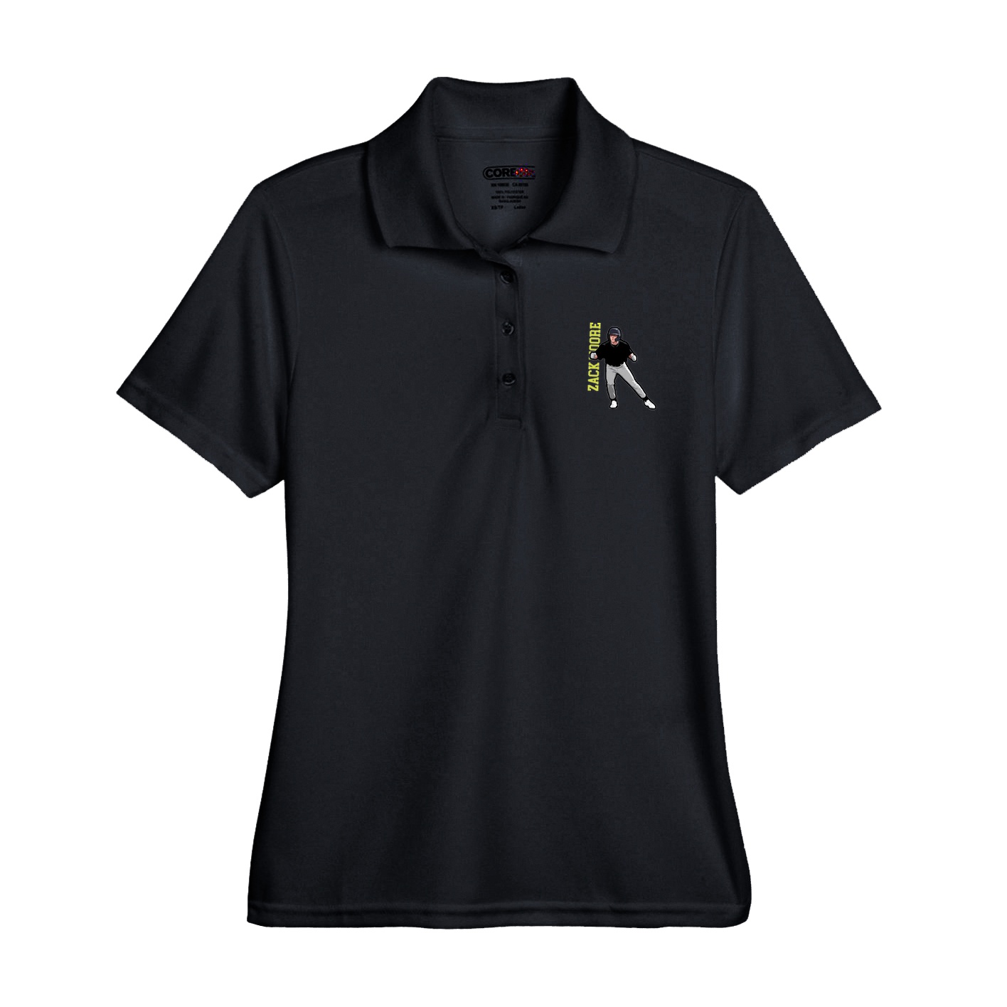 Womens Performance Polo — Name Vertical in Black