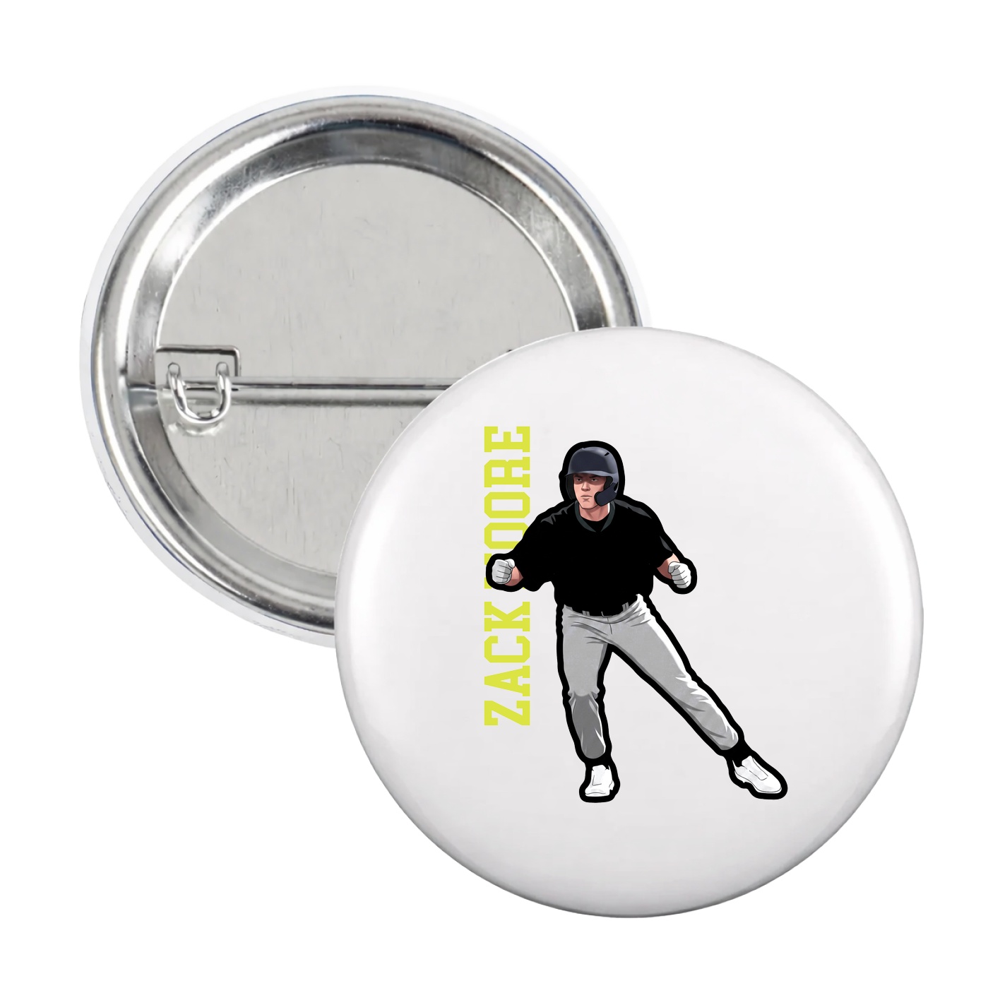 Game Day Button — Name Vertical in White