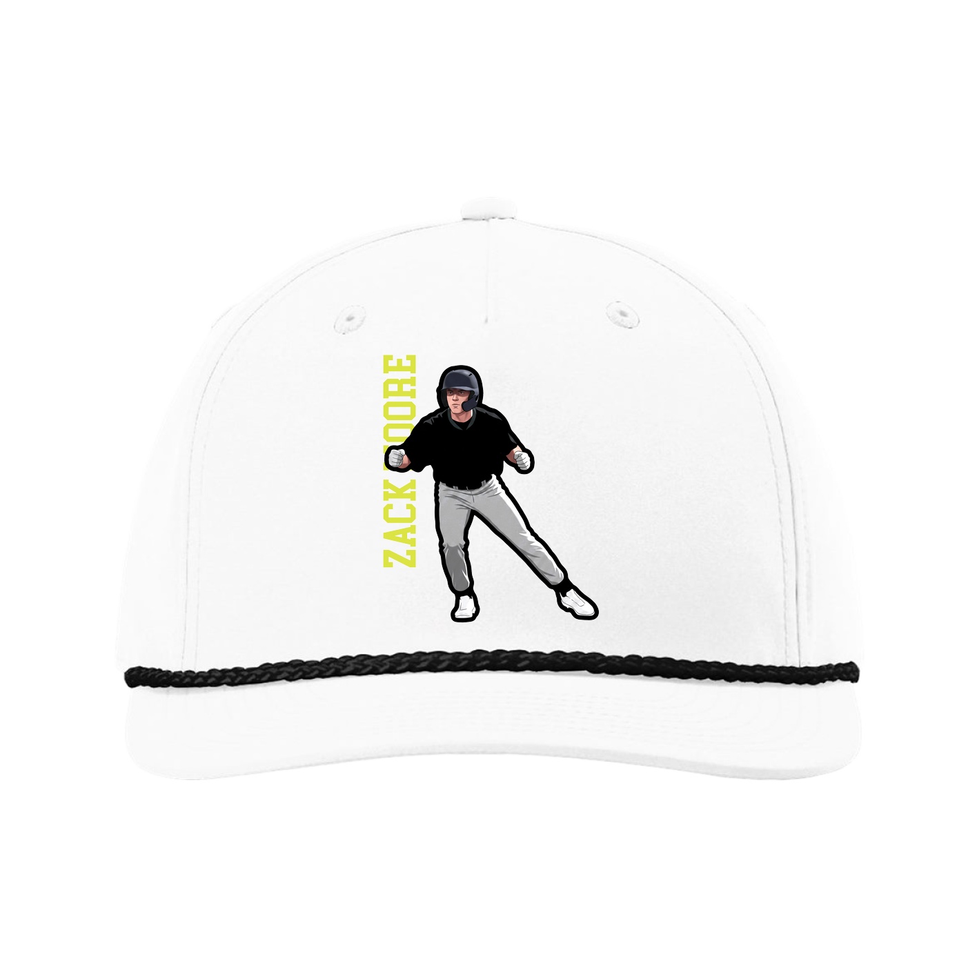 Five-Panel Classic Rope Cap — Name Vertical in White