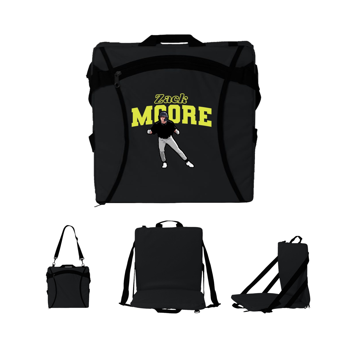Folding Stadium Seat — Name Arch in Black