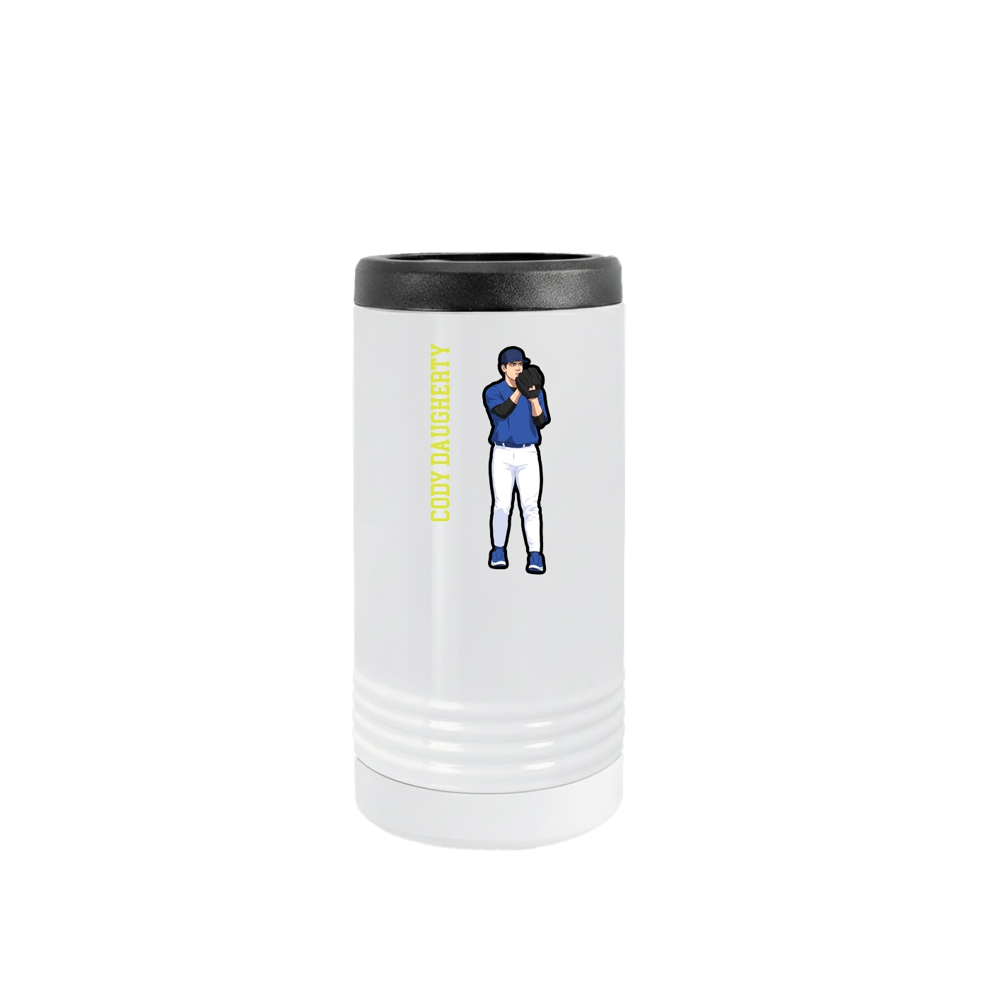 Slim Beverage Holder — Name Vertical in White