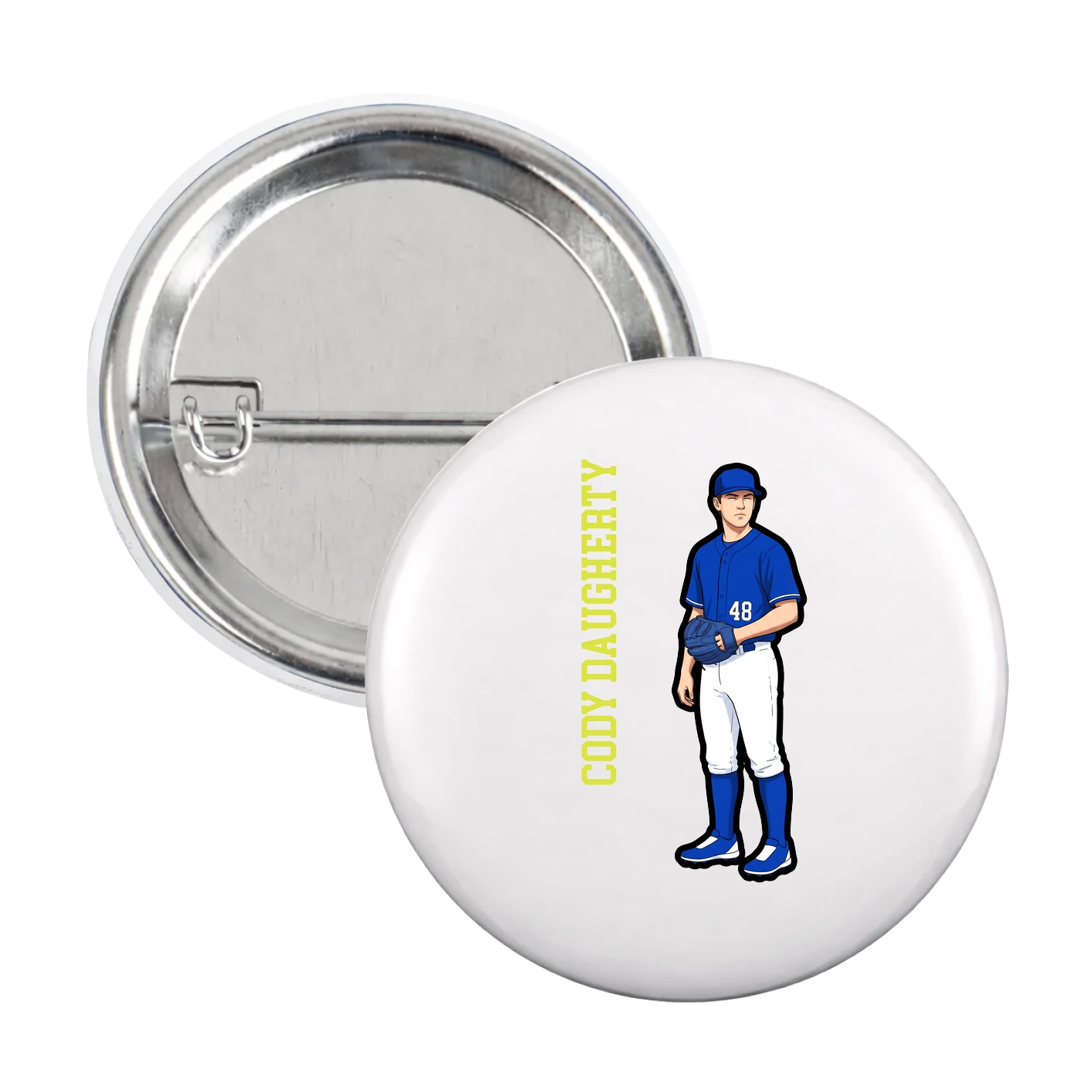 Game Day Button — Name Vertical in White
