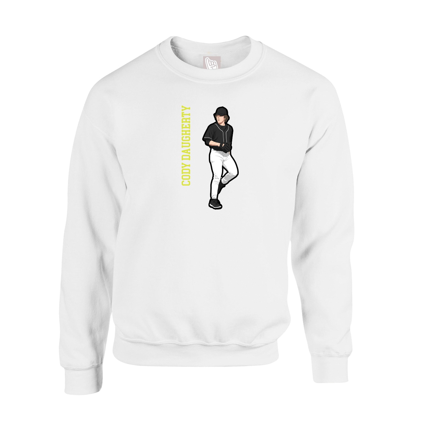 Fleece Crew — Name Vertical in White