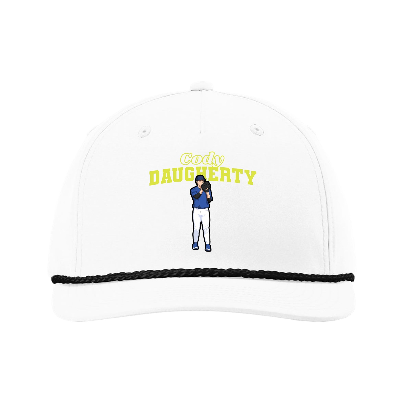 Five-Panel Classic Rope Cap — Name Arch in White