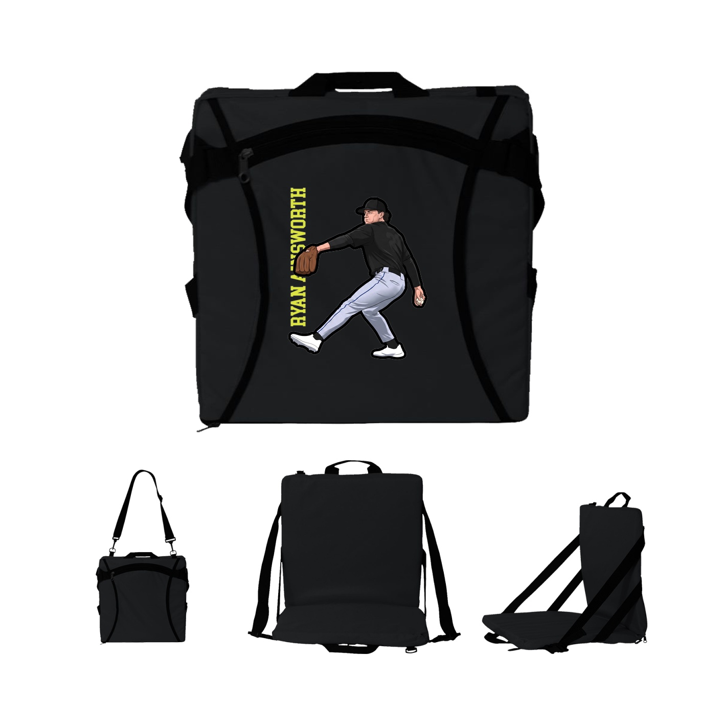 Folding Stadium Seat — Name Vertical in Black