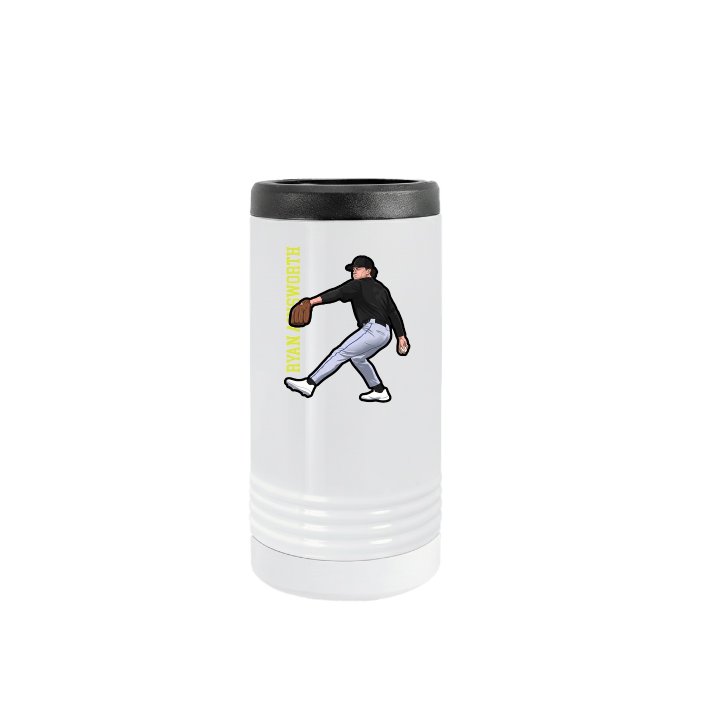 Slim Beverage Holder — Name Vertical in White