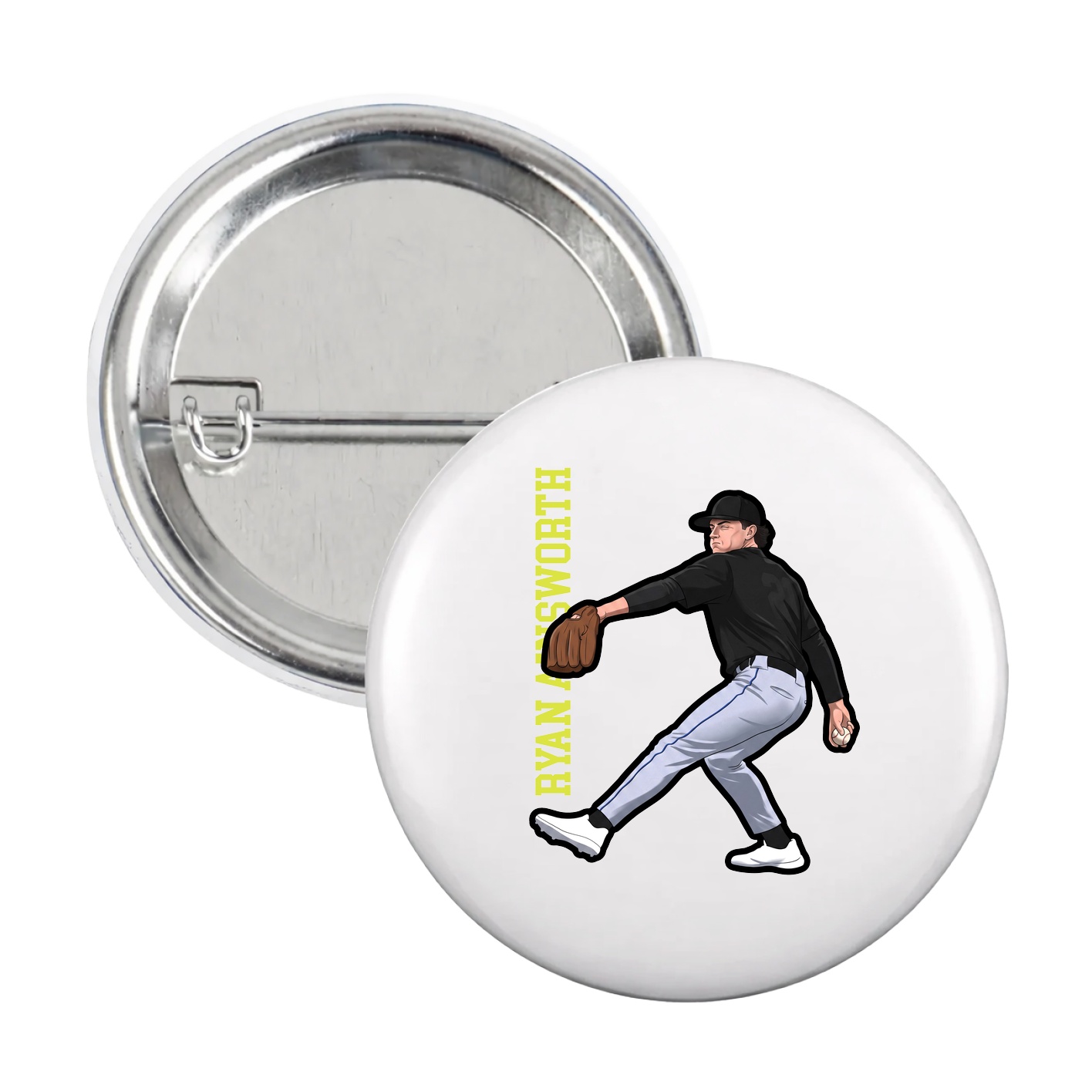 Game Day Button — Name Vertical in White