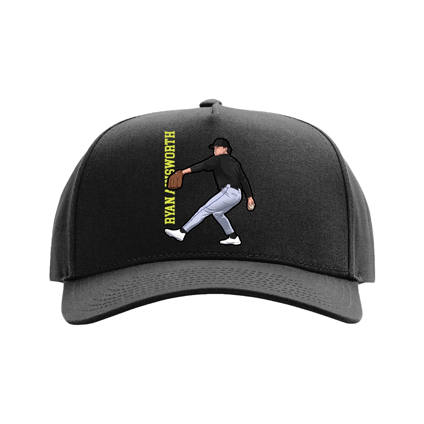 Full Fabric Five-Panel Champ Cap — Name Vertical in Black