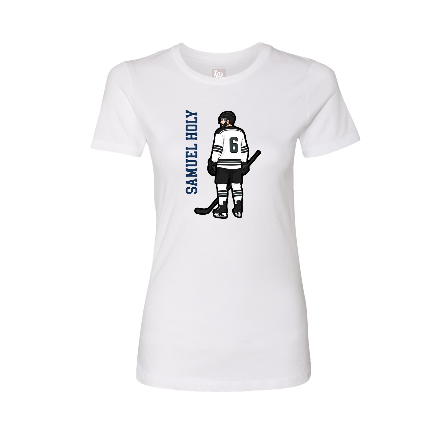 Womens Tee — Name Vertical in White