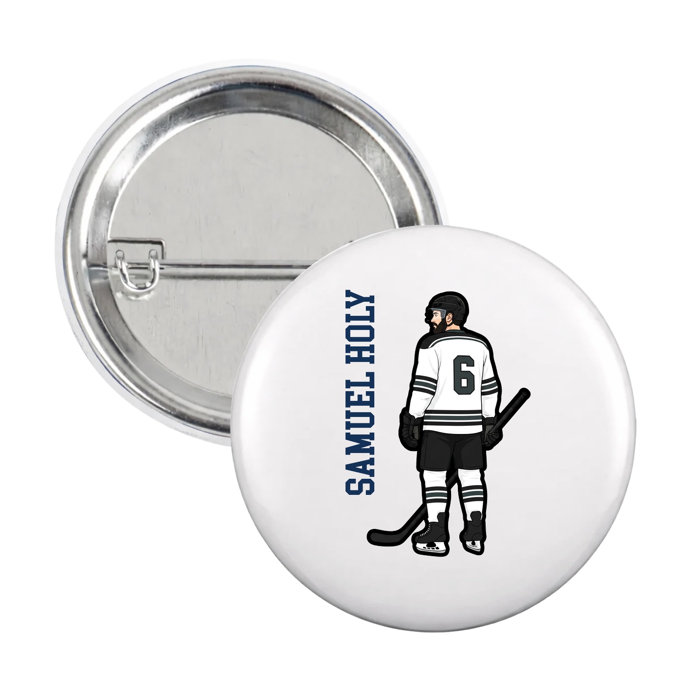 Game Day Button — Name Vertical in White