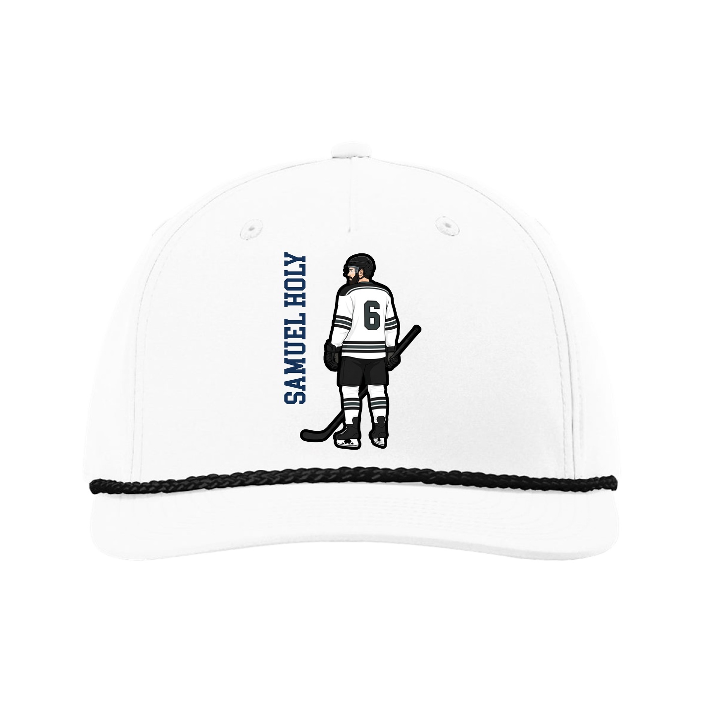 Five-Panel Classic Rope Cap — Name Vertical in White