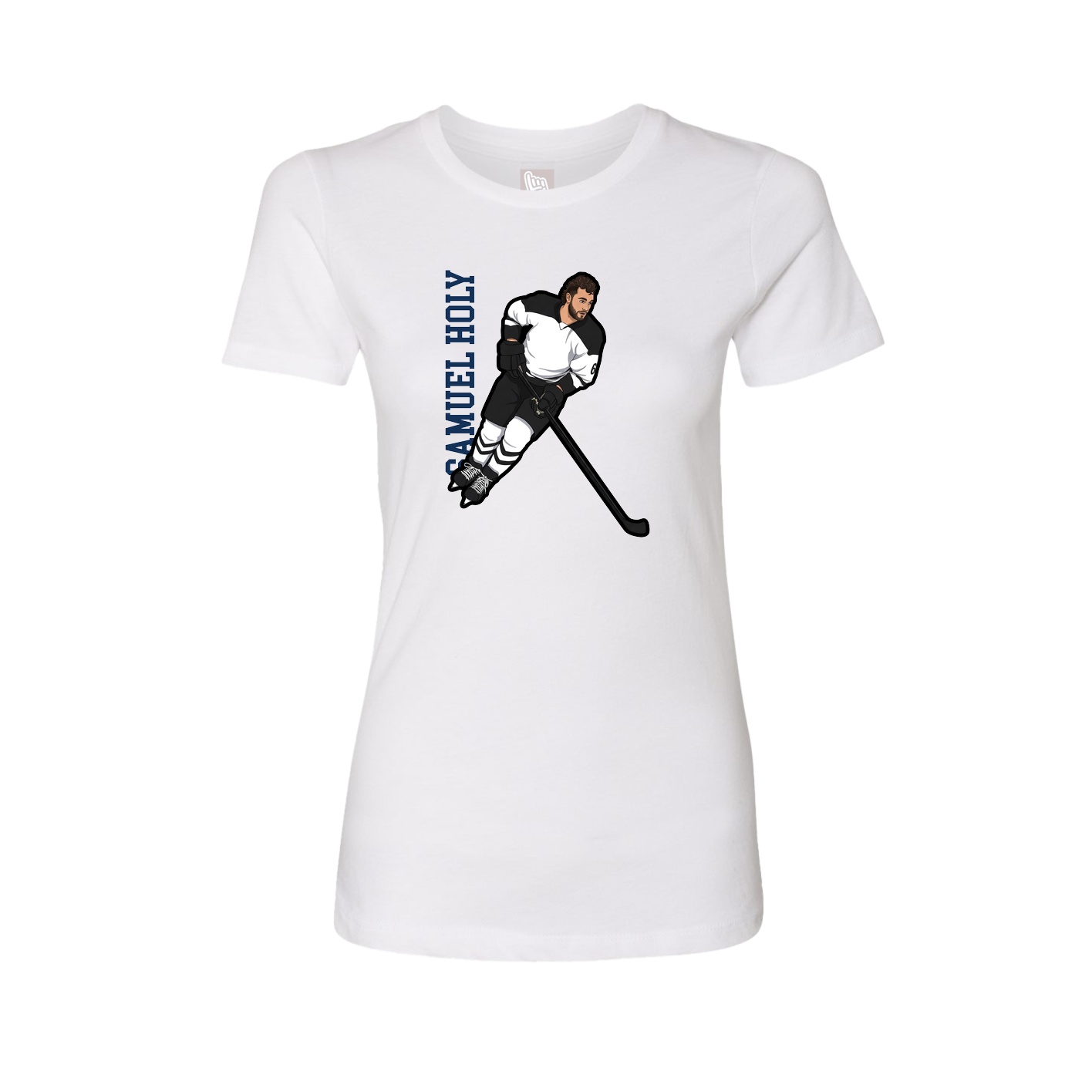 Fitted Women's Tee — Name Vertical in White