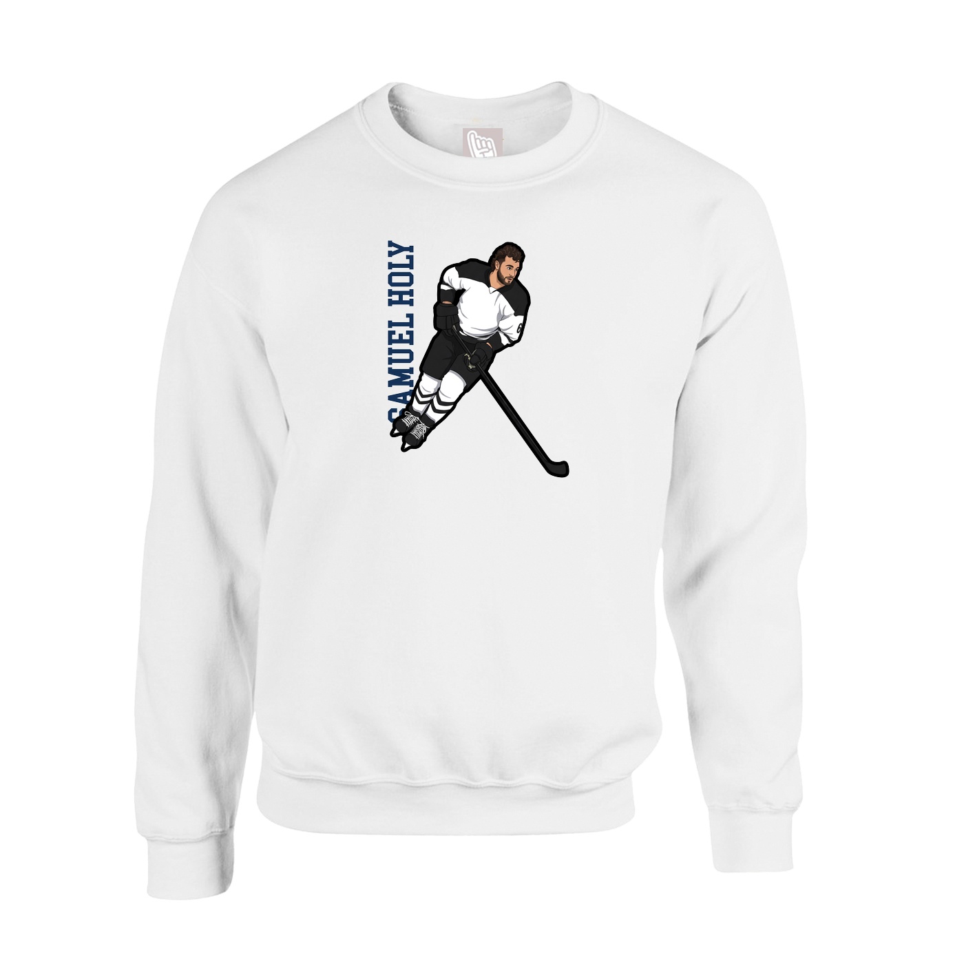 Fleece Crew — Name Vertical in White