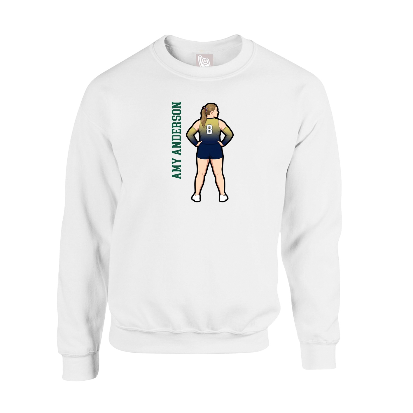 Fleece Crew — Name Vertical in White