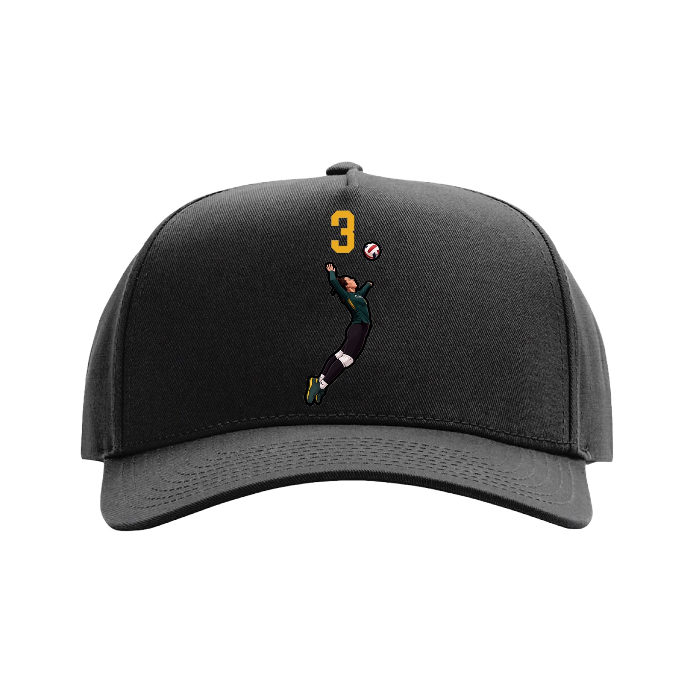 Full Fabric Five-Panel Champ Cap — Number Top in Black