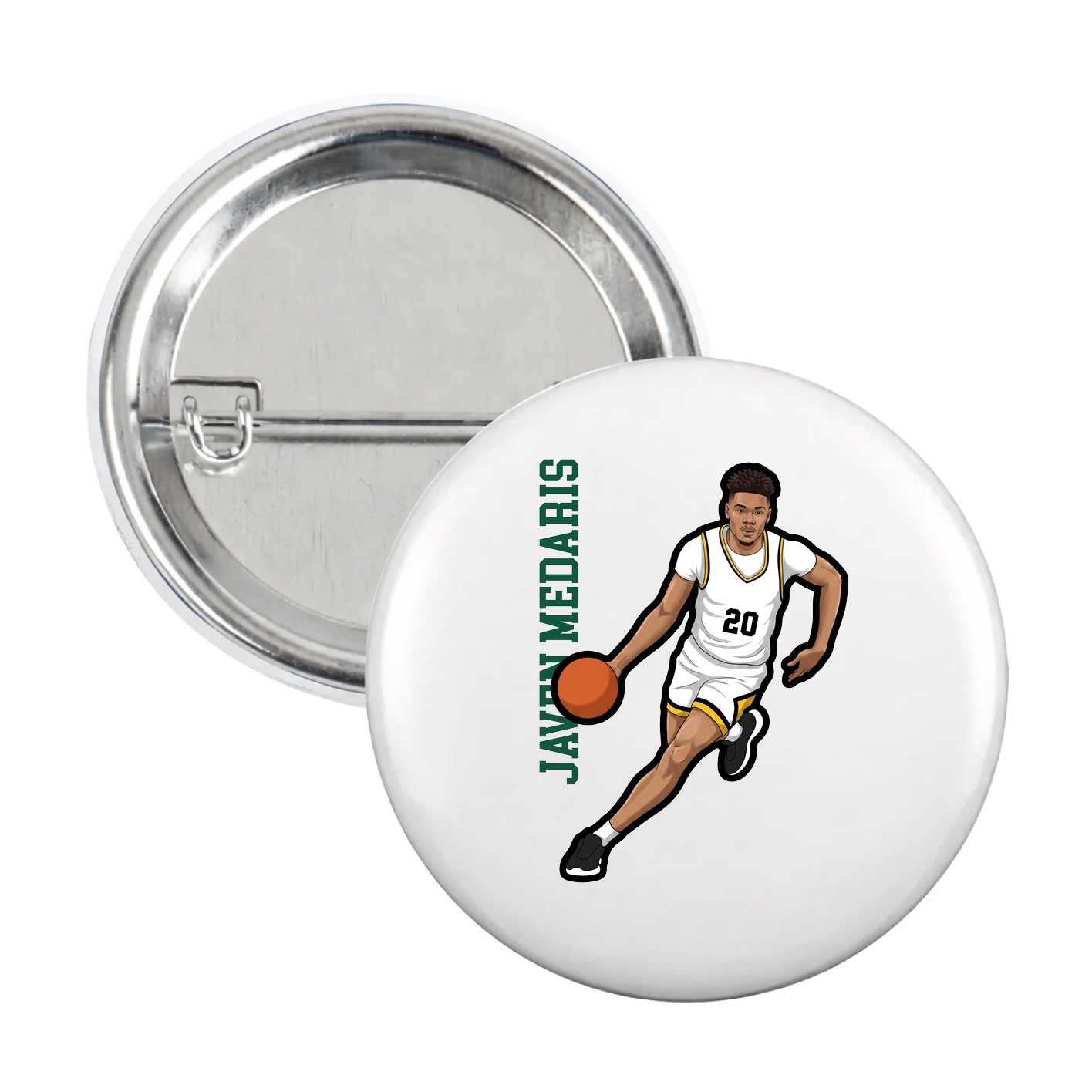 Game Day Button — Name Vertical in White