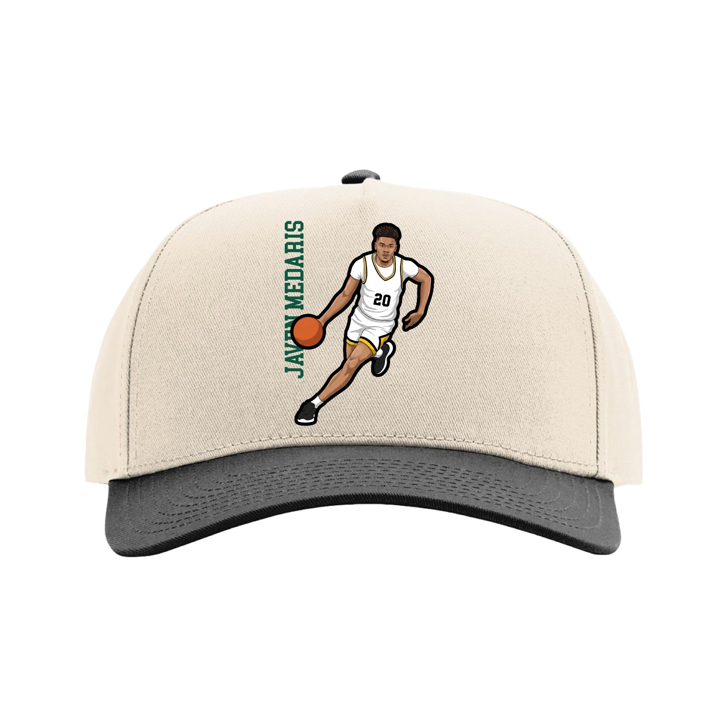 Full Fabric Five-Panel Champ Cap — Name Vertical in Cream/Black