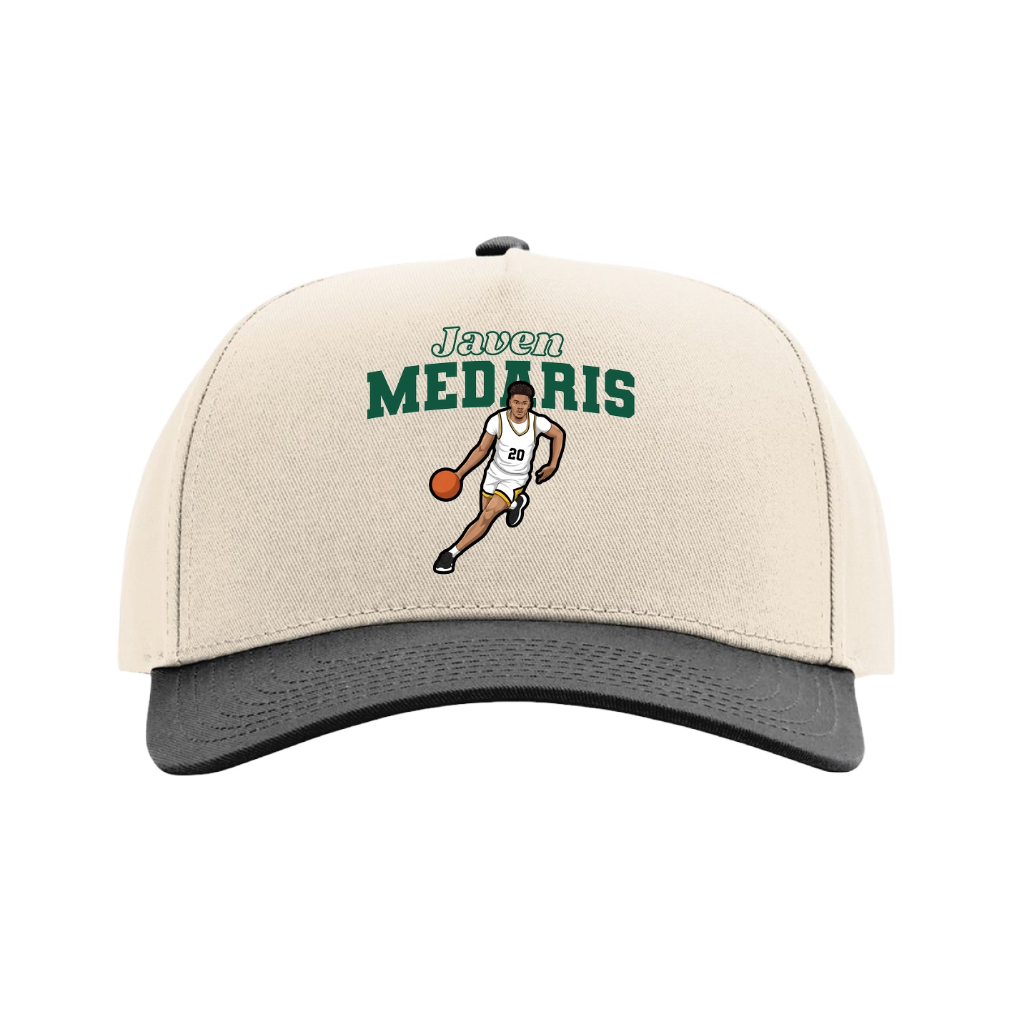 Full Fabric Five-Panel Champ Cap — Name Arch in Cream/Black