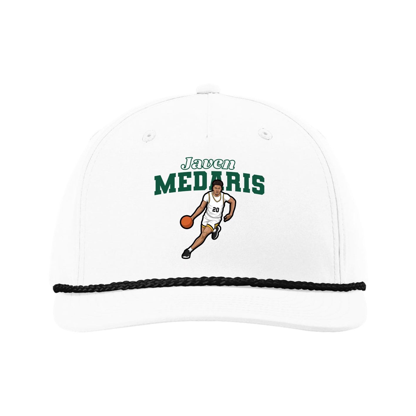 Five-Panel Classic Rope Cap — Name Arch in White