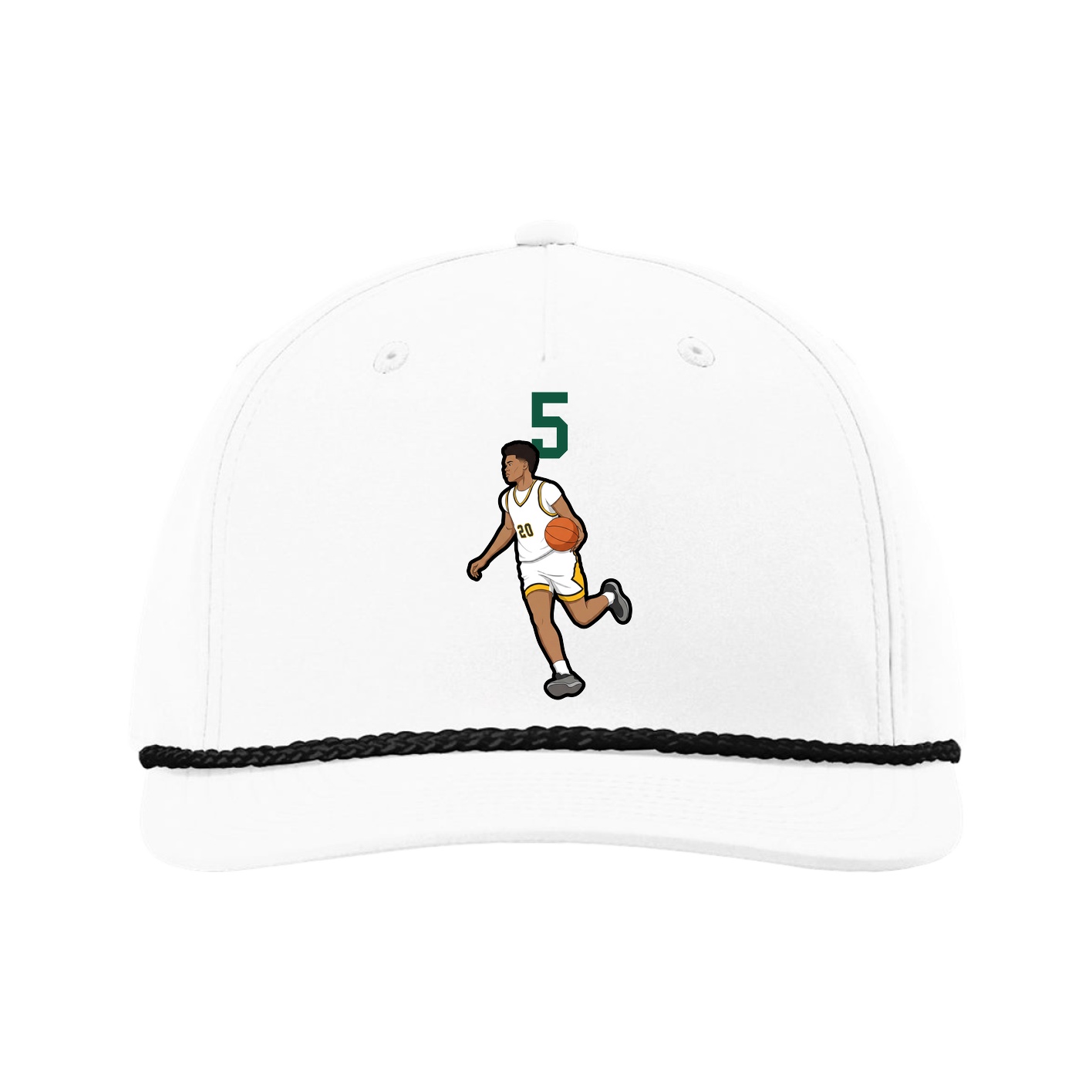 Five-Panel Classic Rope Cap — Number Top in White