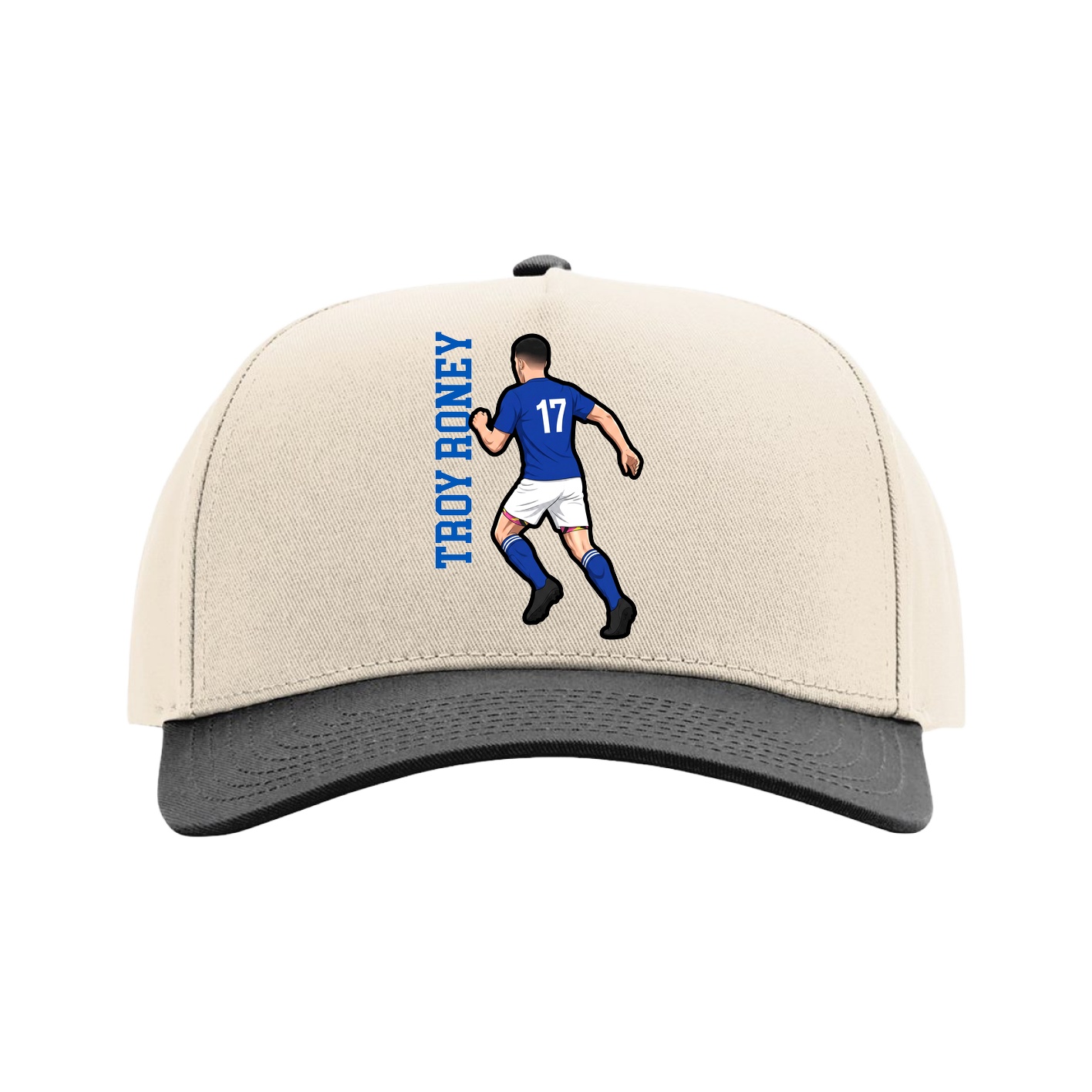 Full Fabric Five-Panel Champ Cap — Name Vertical in Cream/Black