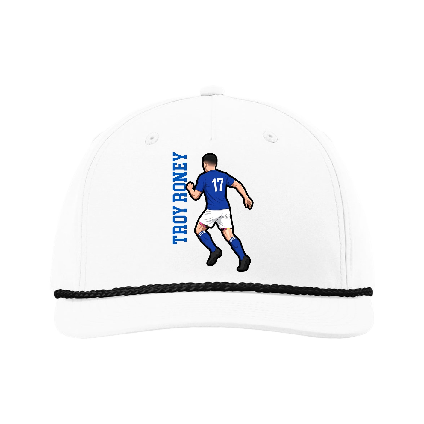 Five-Panel Classic Rope Cap — Name Vertical in White