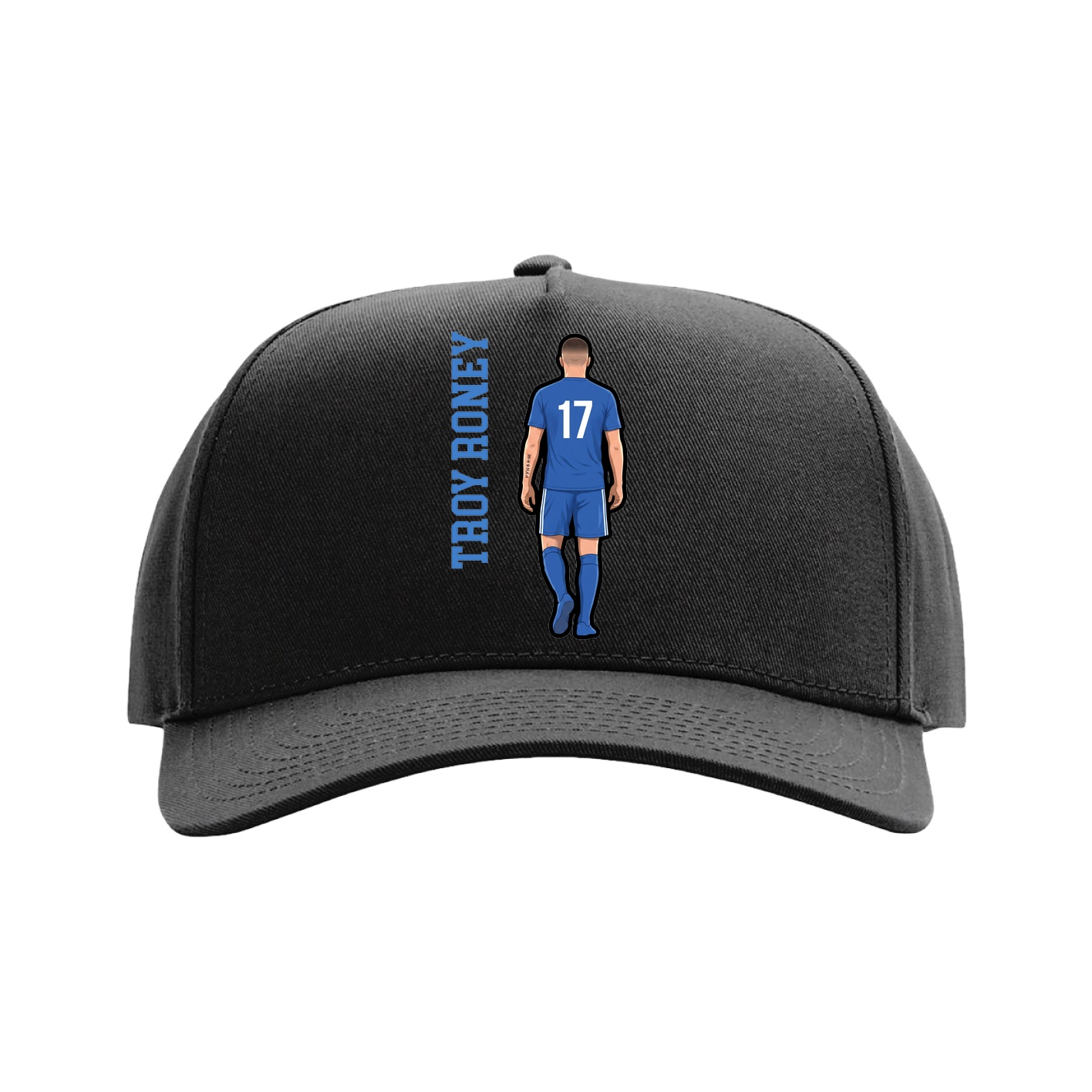 Full Fabric Five-Panel Champ Cap — Name Vertical in Black