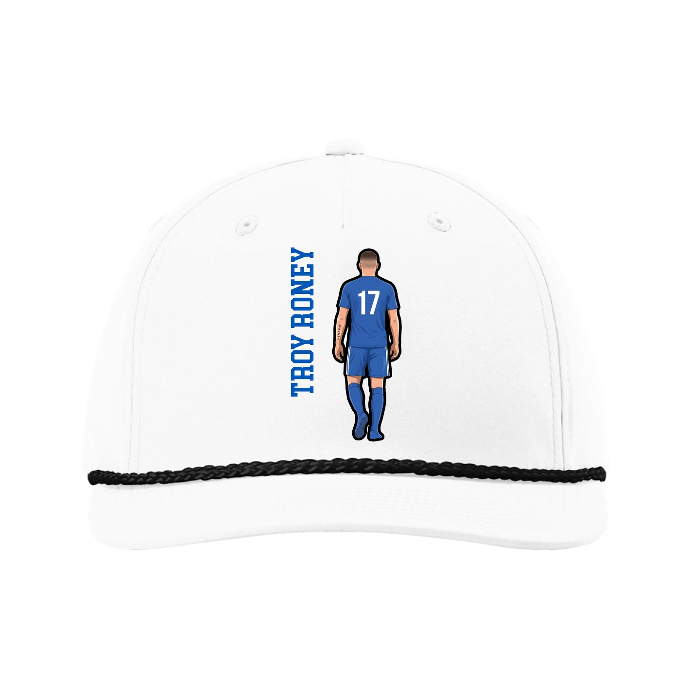 Five-Panel Classic Rope Cap — Name Vertical in White