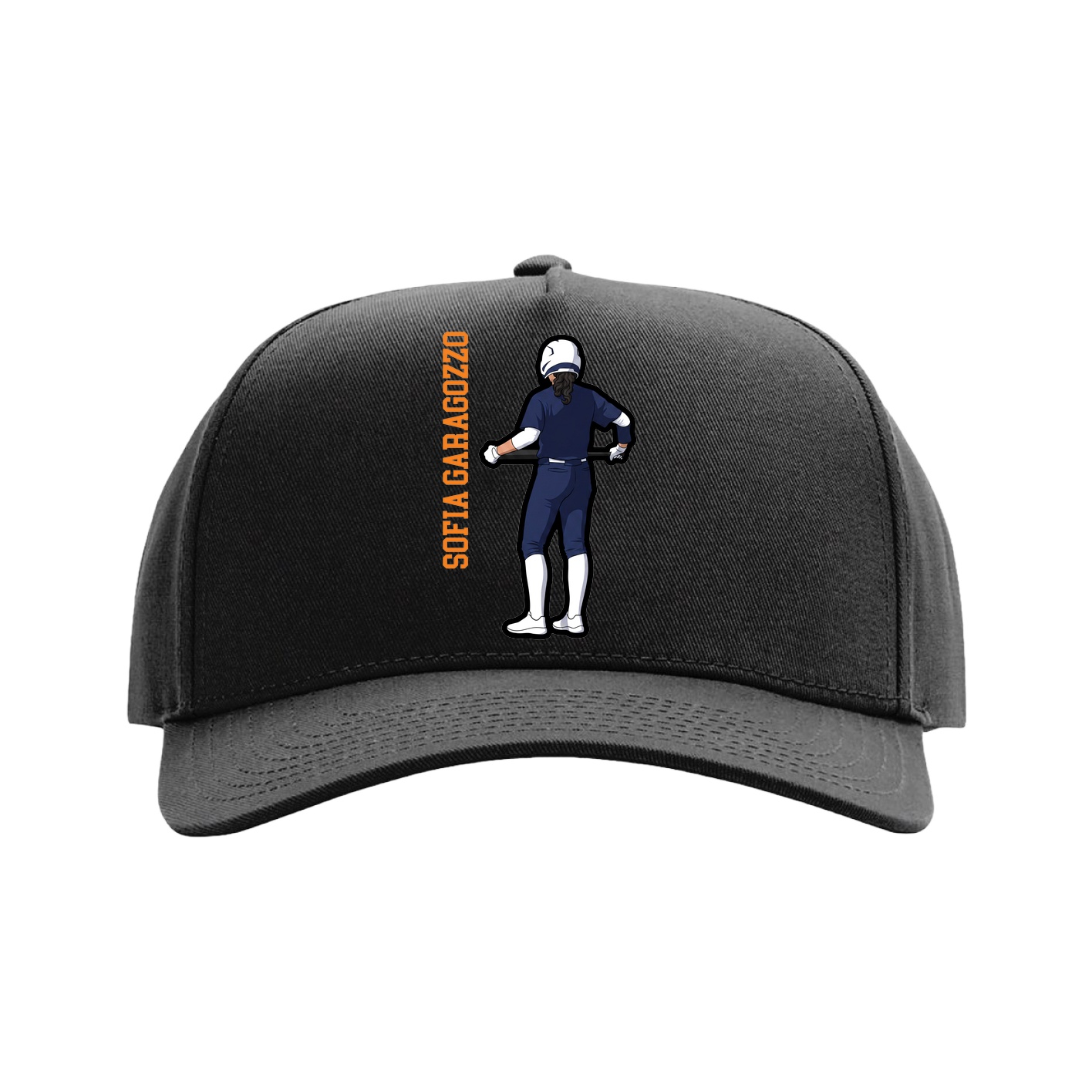 Full Fabric Five-Panel Champ Cap — Name Vertical in Black