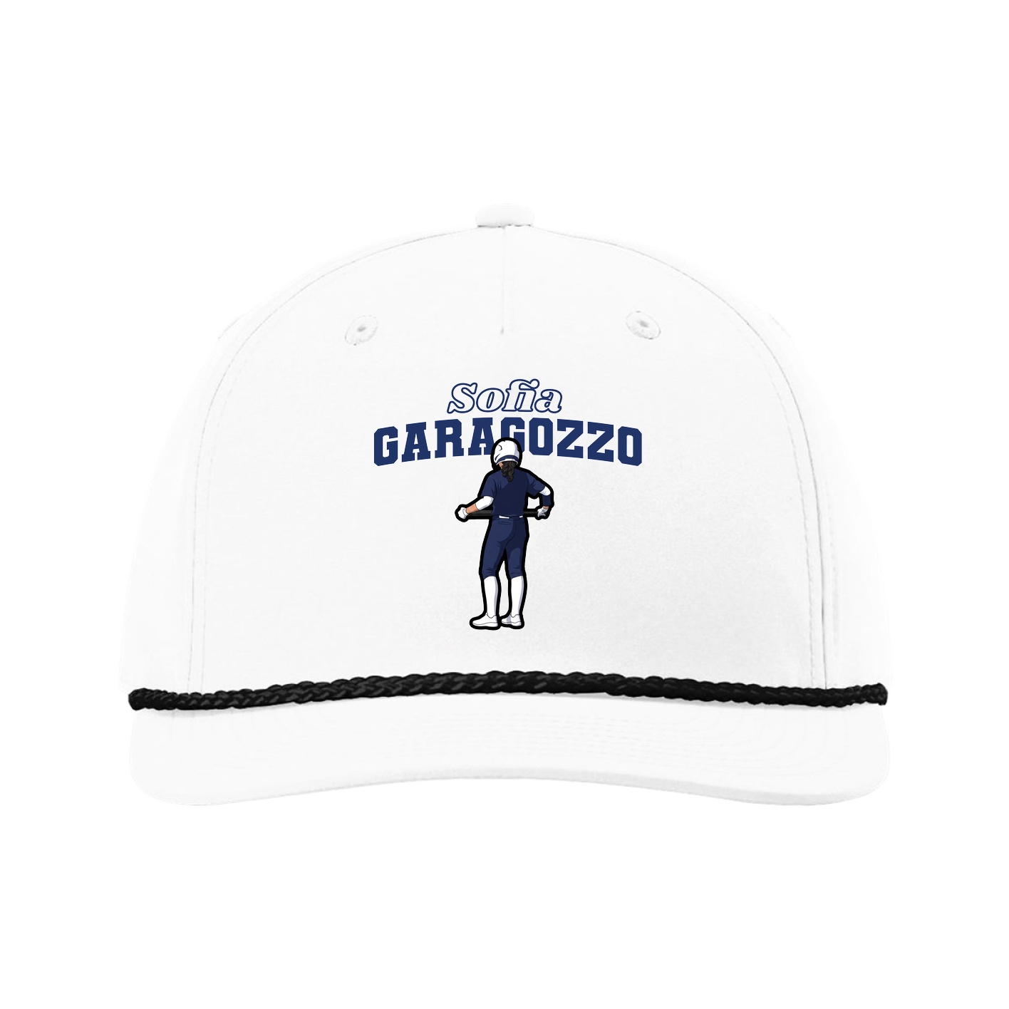 Five-Panel Classic Rope Cap — Name Arch in White