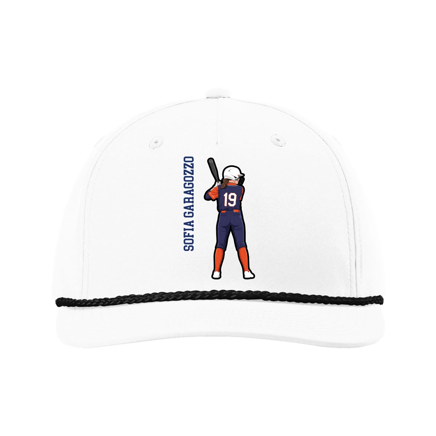 Five-Panel Classic Rope Cap — Name Vertical in White
