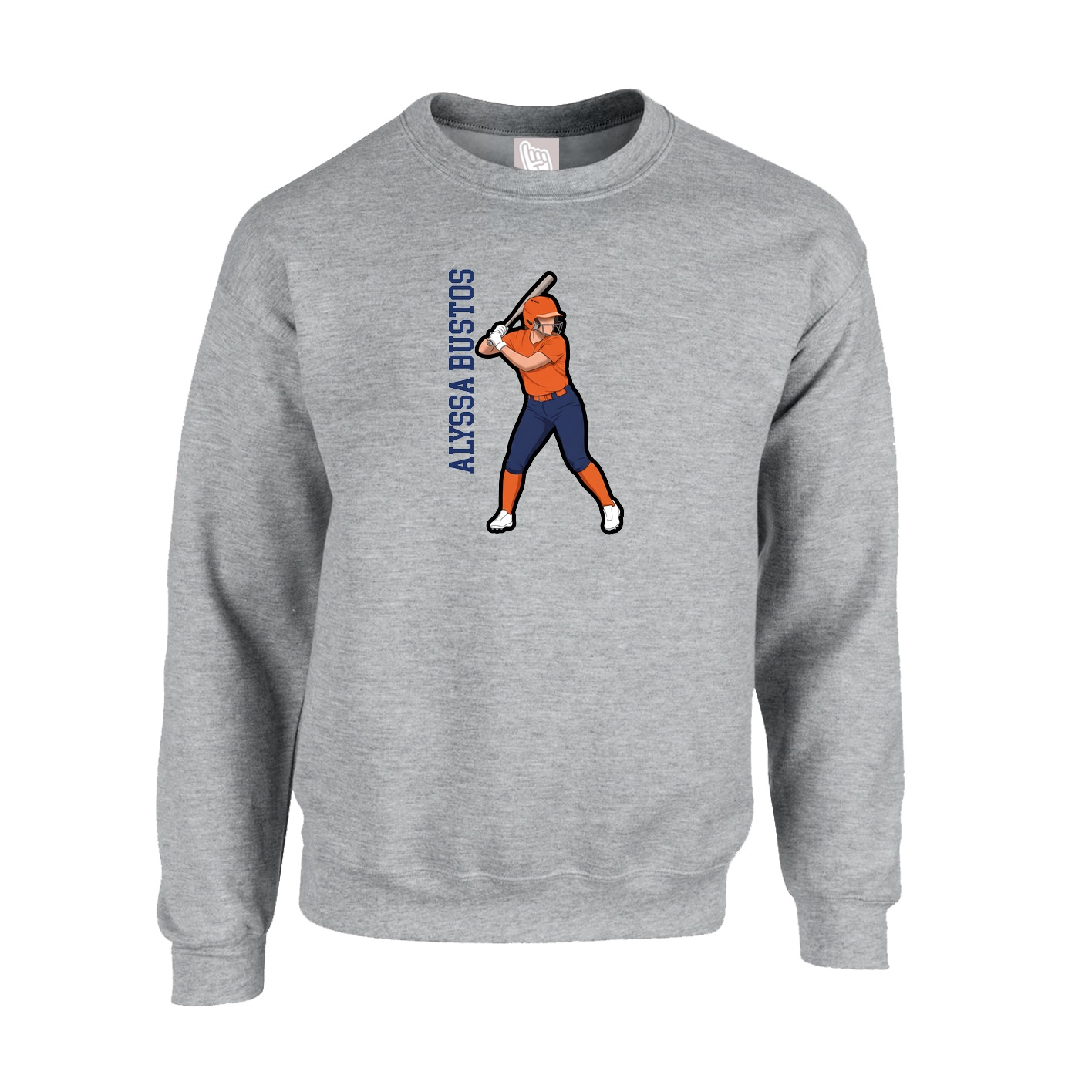 Fleece Crew — Name Vertical in Grey