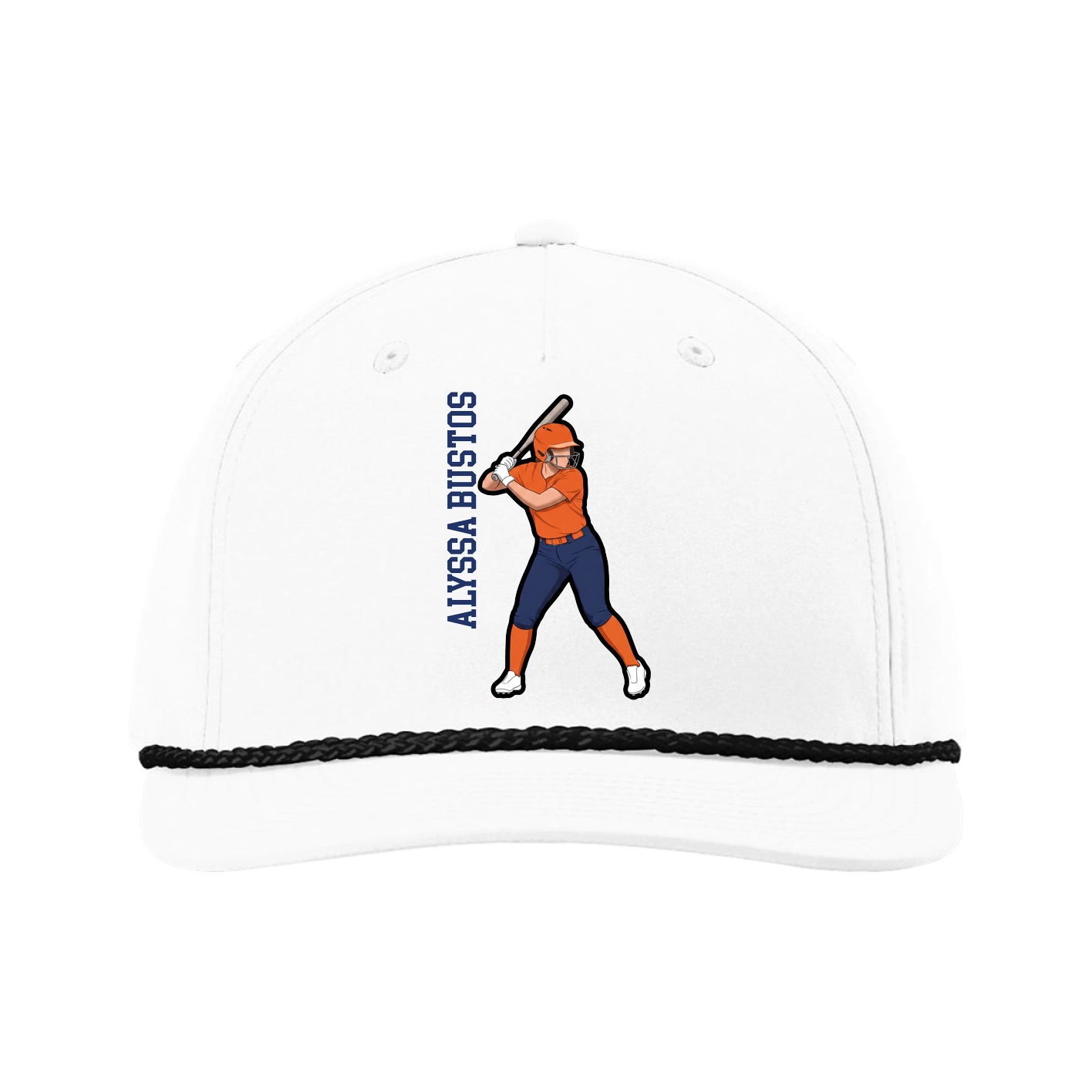 Five-Panel Classic Rope Cap — Name Vertical in White