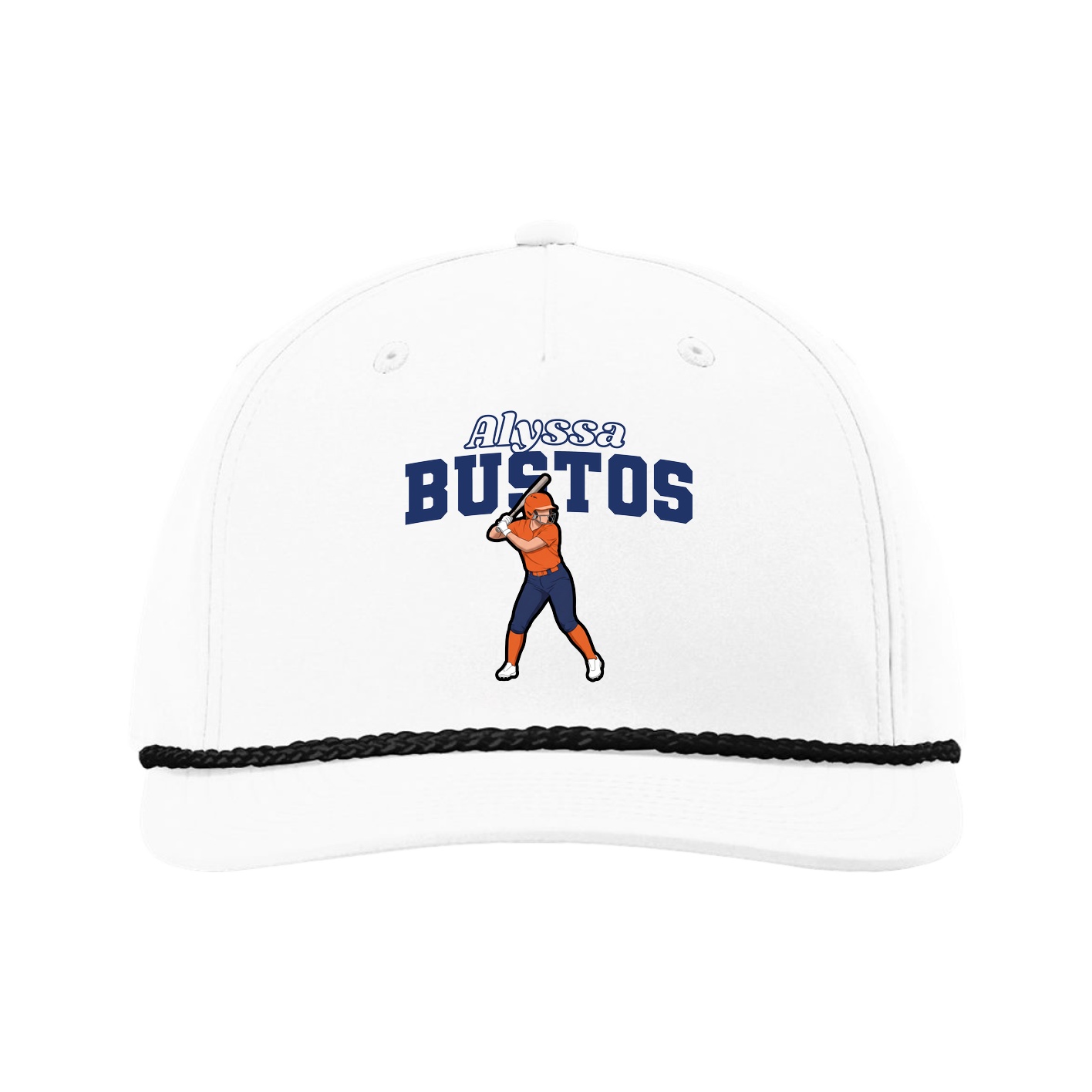 Five-Panel Classic Rope Cap — Name Arch in White