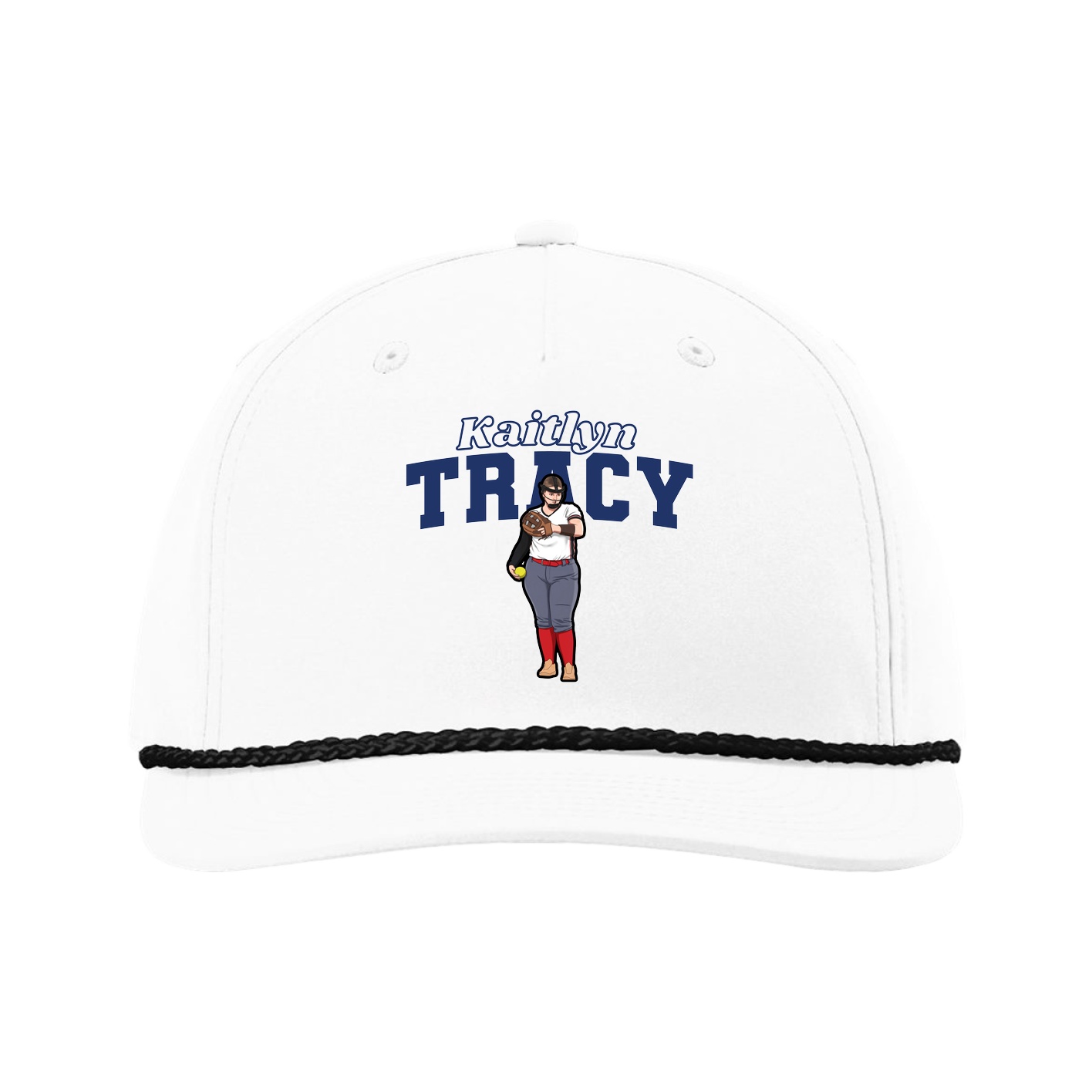 Five-Panel Classic Rope Cap — Name Arch in White