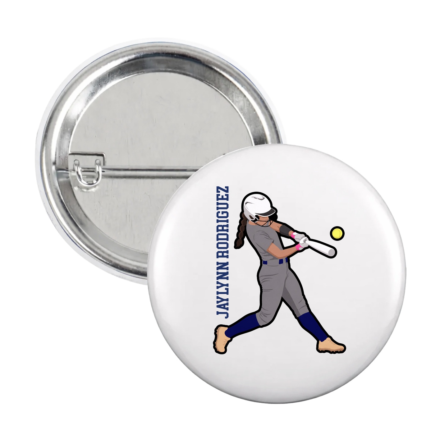 Game Day Button — Name Vertical in White