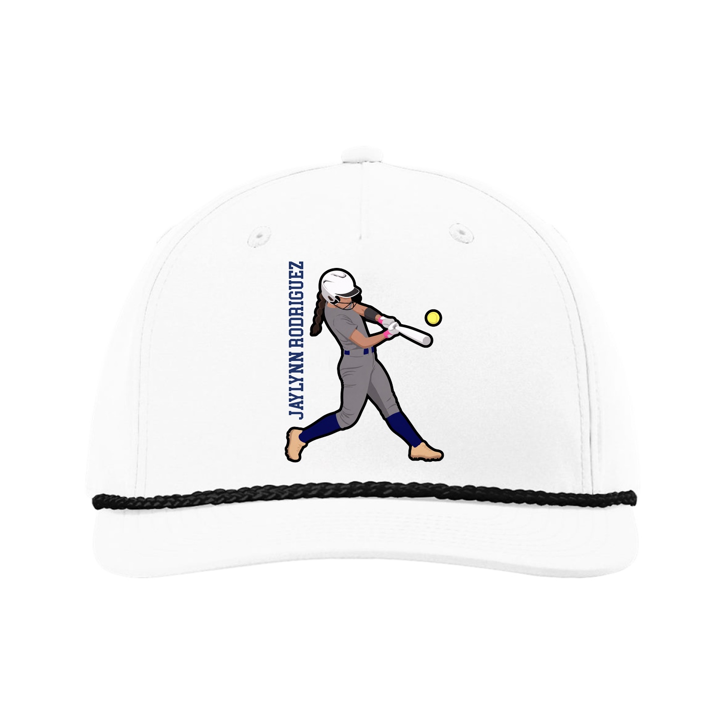 Five-Panel Classic Rope Cap — Name Vertical in White