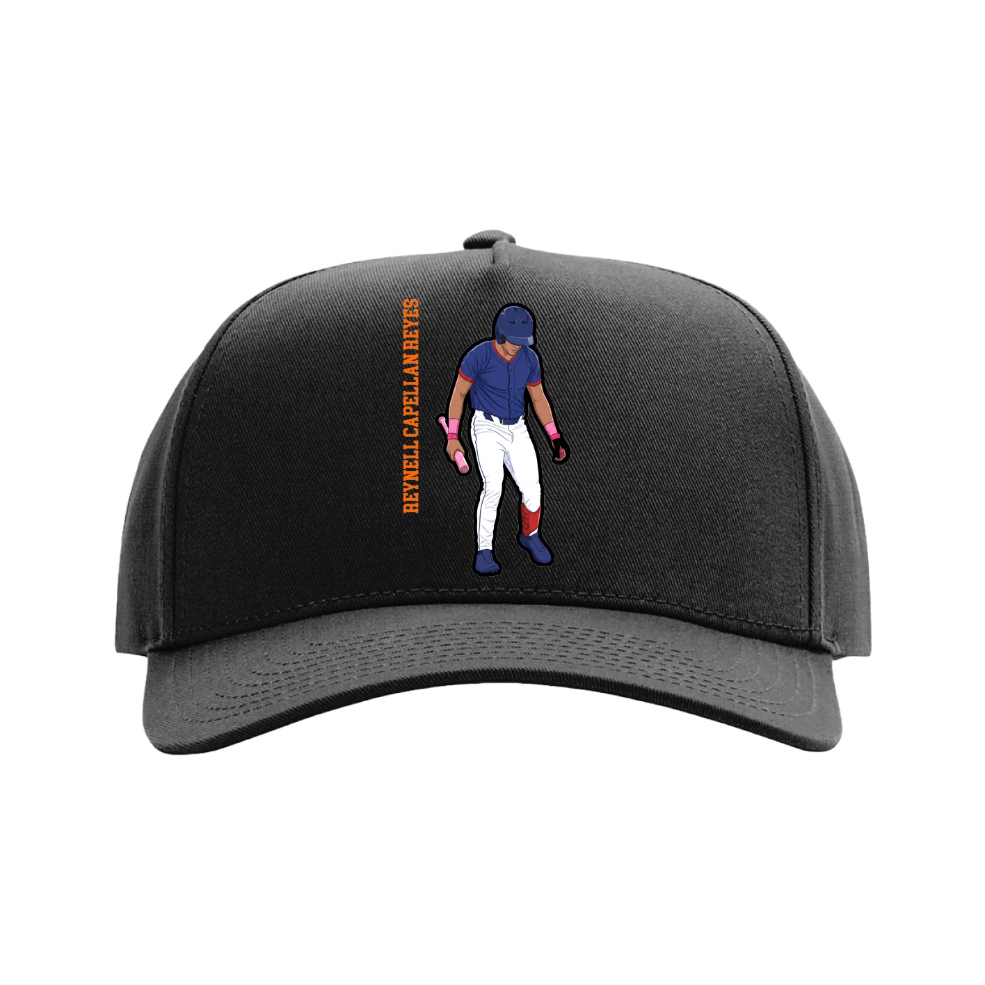 Full Fabric Five-Panel Champ Cap — Name Vertical in Black