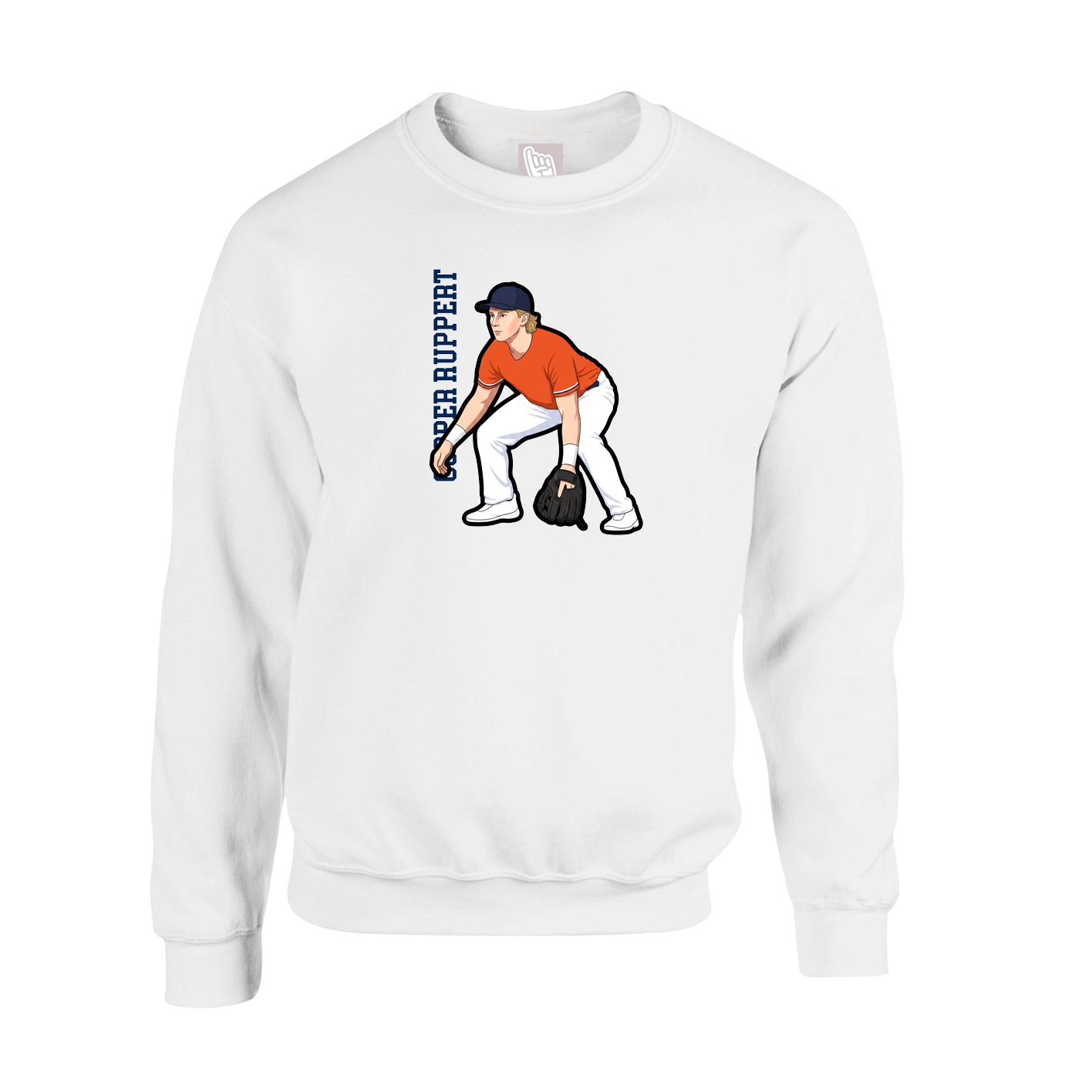Fleece Crew — Name Vertical in White