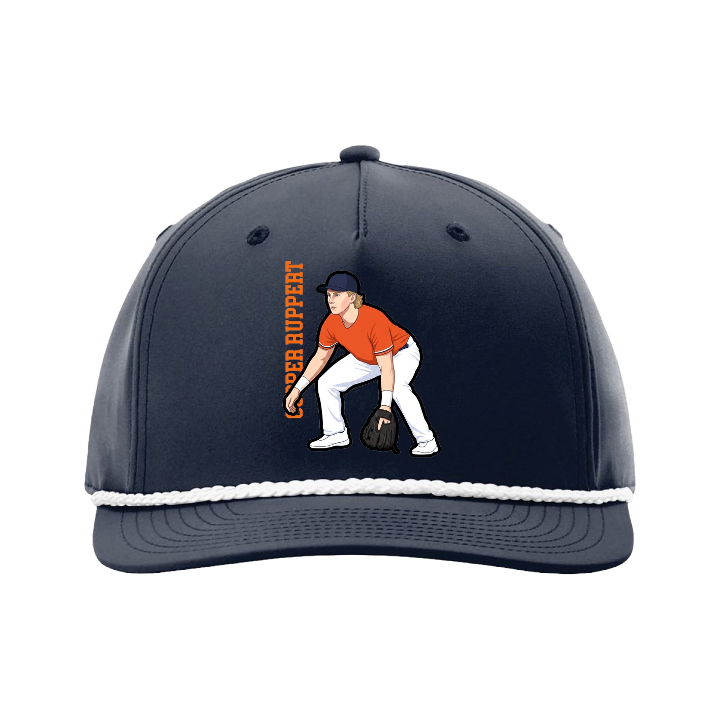 Five-Panel Classic Rope Cap — Name Vertical in Navy