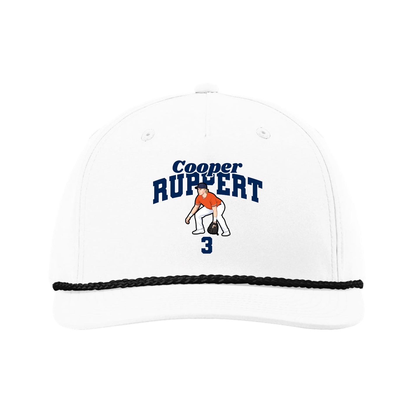 Five-Panel Classic Rope Cap — Signature Arch in White