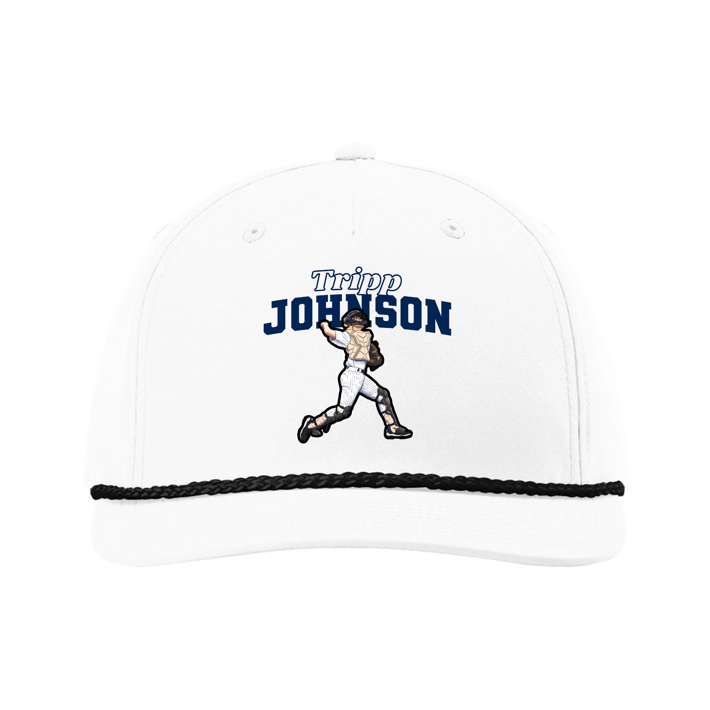 Five-Panel Classic Rope Cap — Name Arch in White
