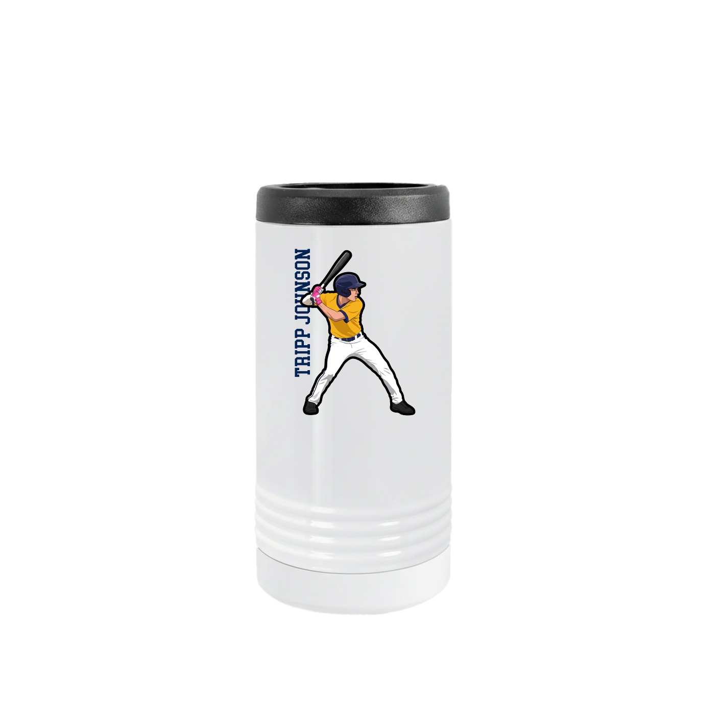 Slim Beverage Holder — Name Vertical in White