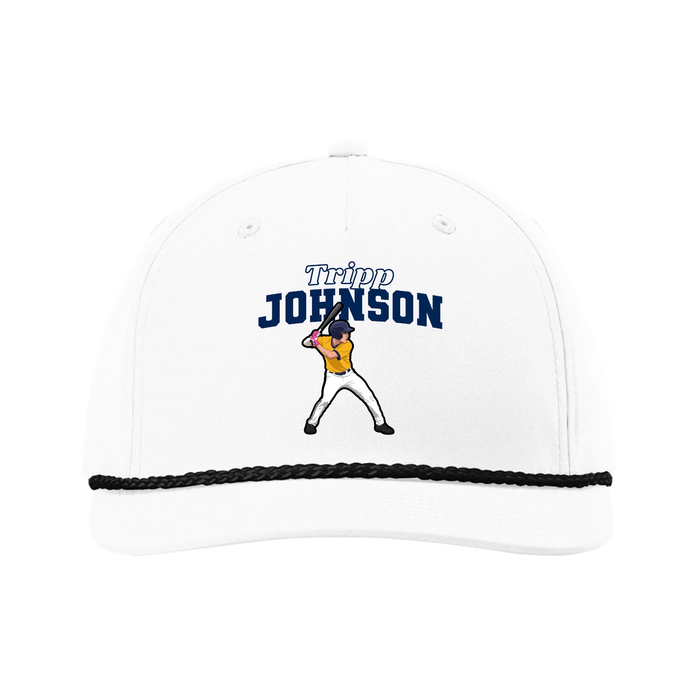 Five-Panel Classic Rope Cap — Name Arch in White