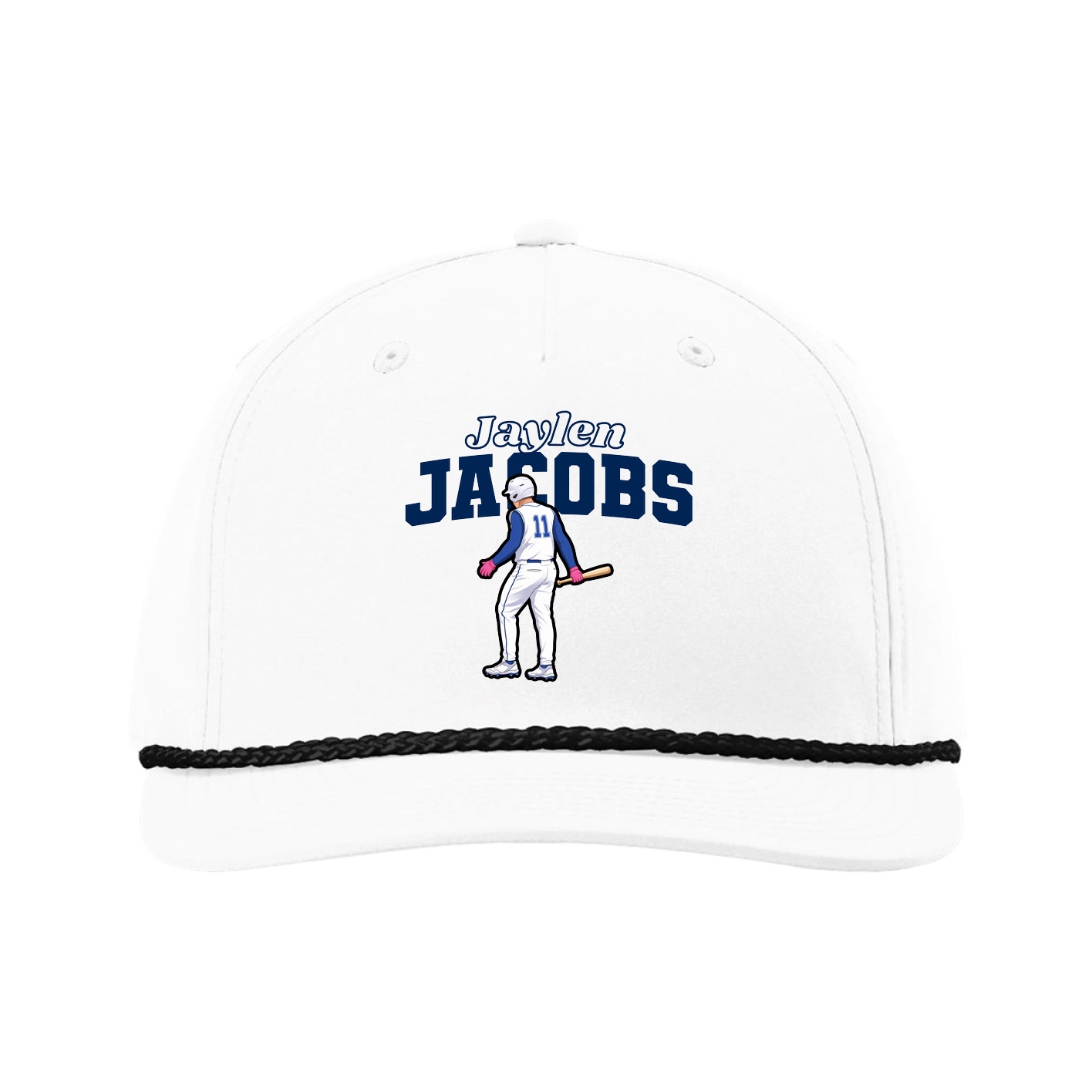 Five-Panel Classic Rope Cap — Name Arch in White