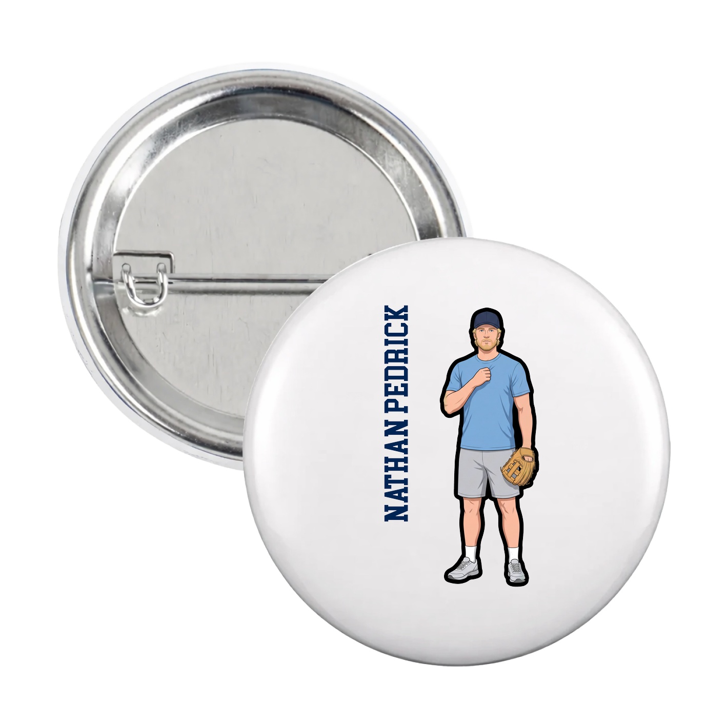 Game Day Button — Name Vertical in White