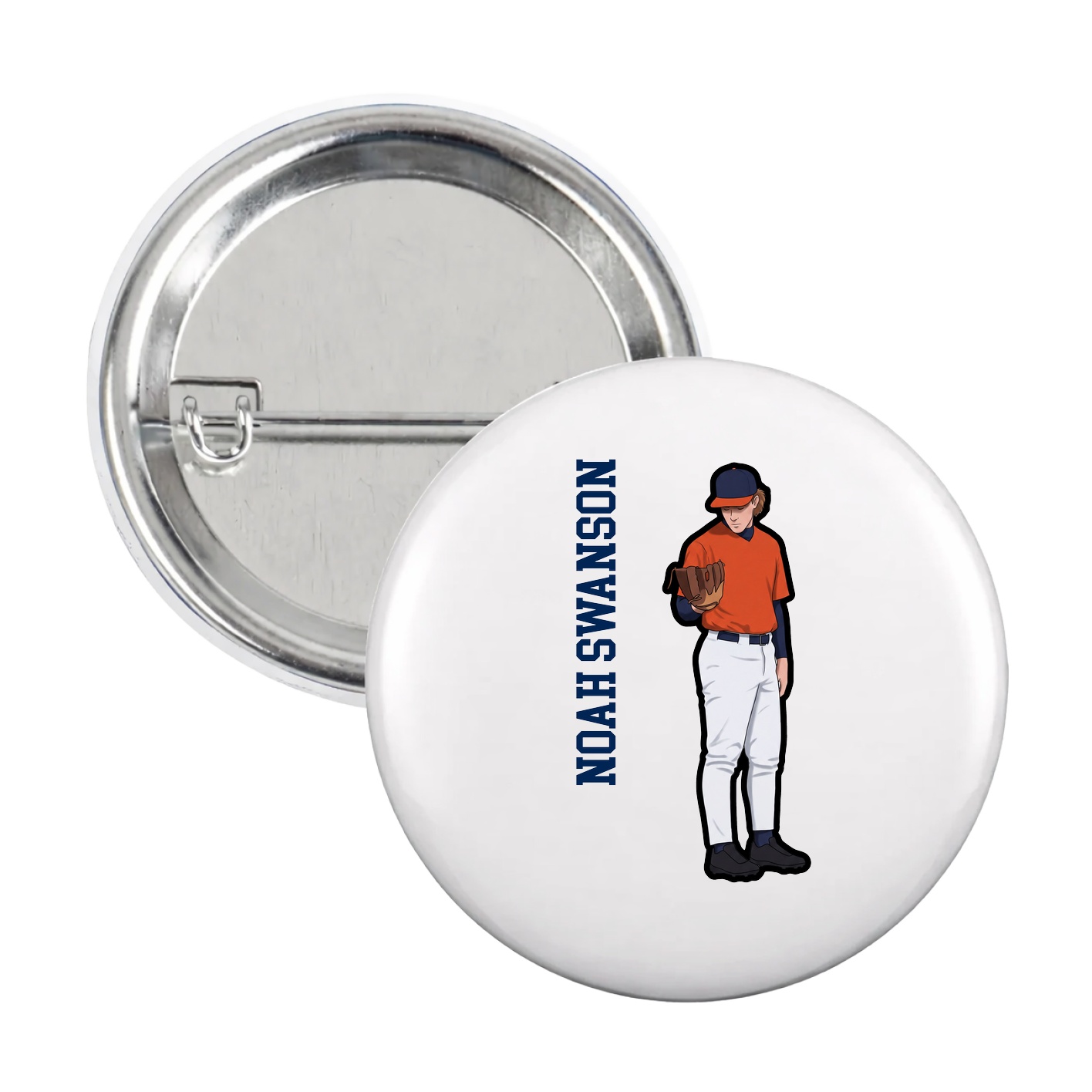 Game Day Button — Name Vertical in White