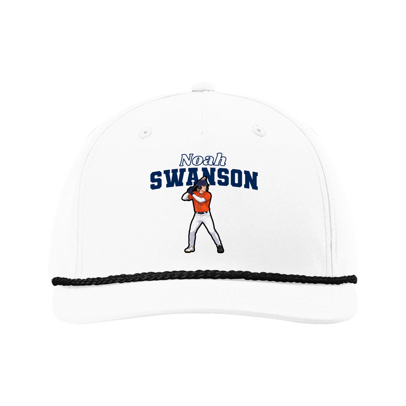 Five-Panel Classic Rope Cap — Name Arch in White