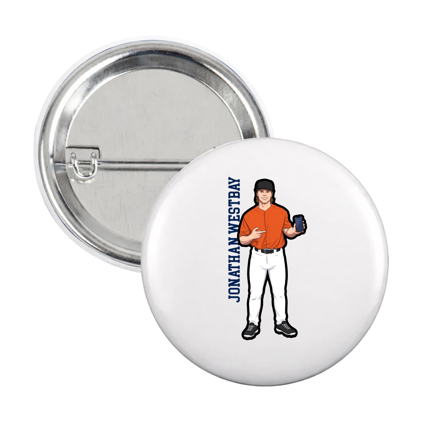 Game Day Button — Name Vertical in White